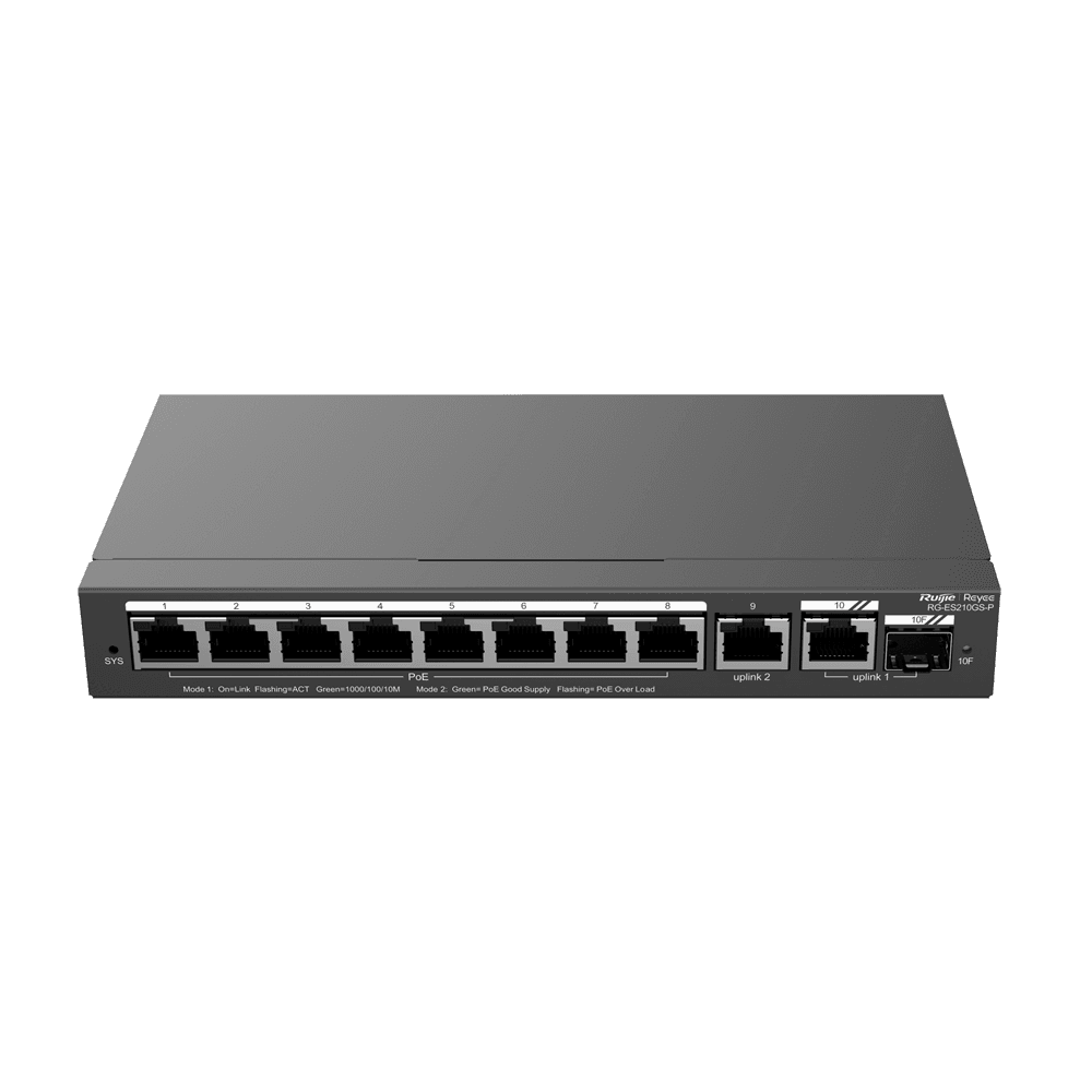 Switch Gerido REYEE RG-ES210GS-P (Gigabit Ethernet - 4,1 MB - 20 Gbit/s - Preto)