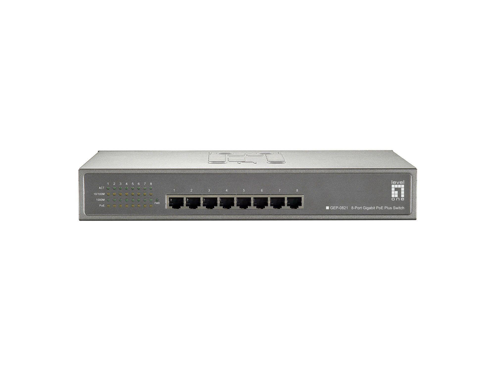 Switch PoE+ LEVELONE GEP-0821 (Gigabit Ethernet - 128 KB - 16 Gbit/s - Cinzento), miniatura 2