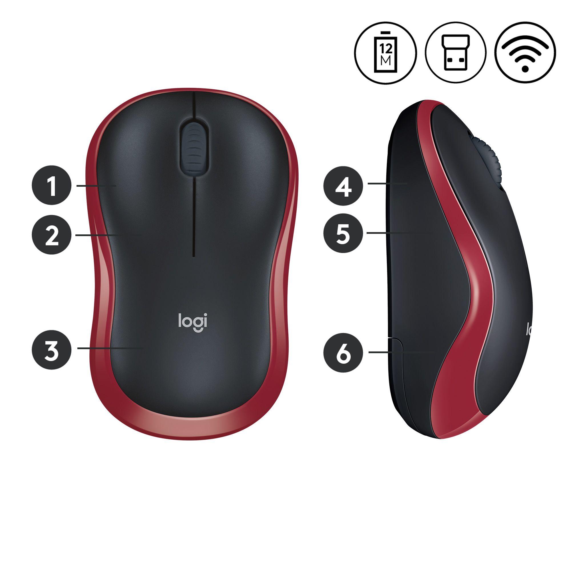 Rato LOGITECH M185 (Ambidestro - 1000 DPI - Ótico - Vermelho/Preto) — miniatura 11