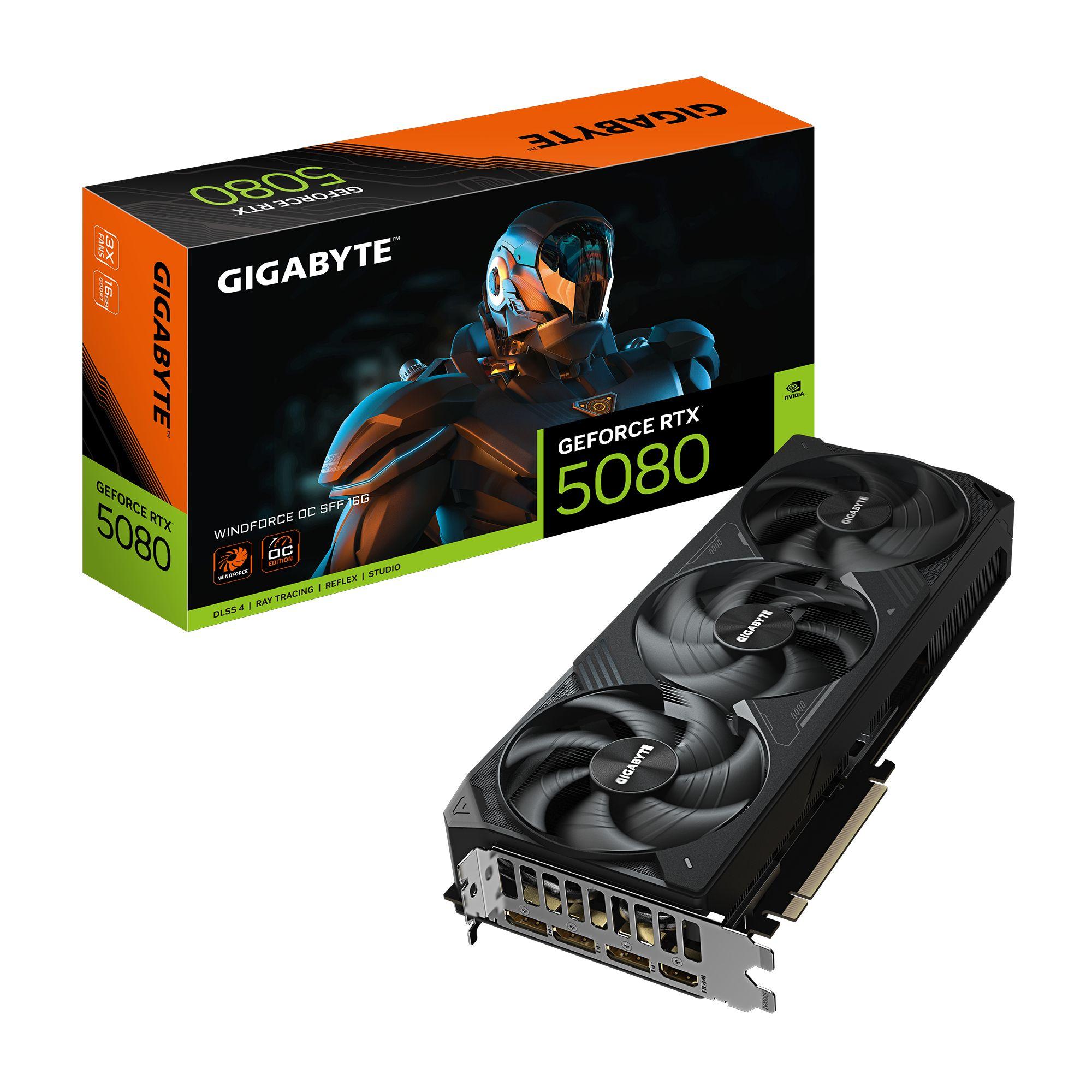 Placa Gráfica GIGABYTE GeForce RTX 5080 WINDFORCE OC SFF 16G (GeForce RTX 5080 - 16 GB - 256 bit - Preto)
