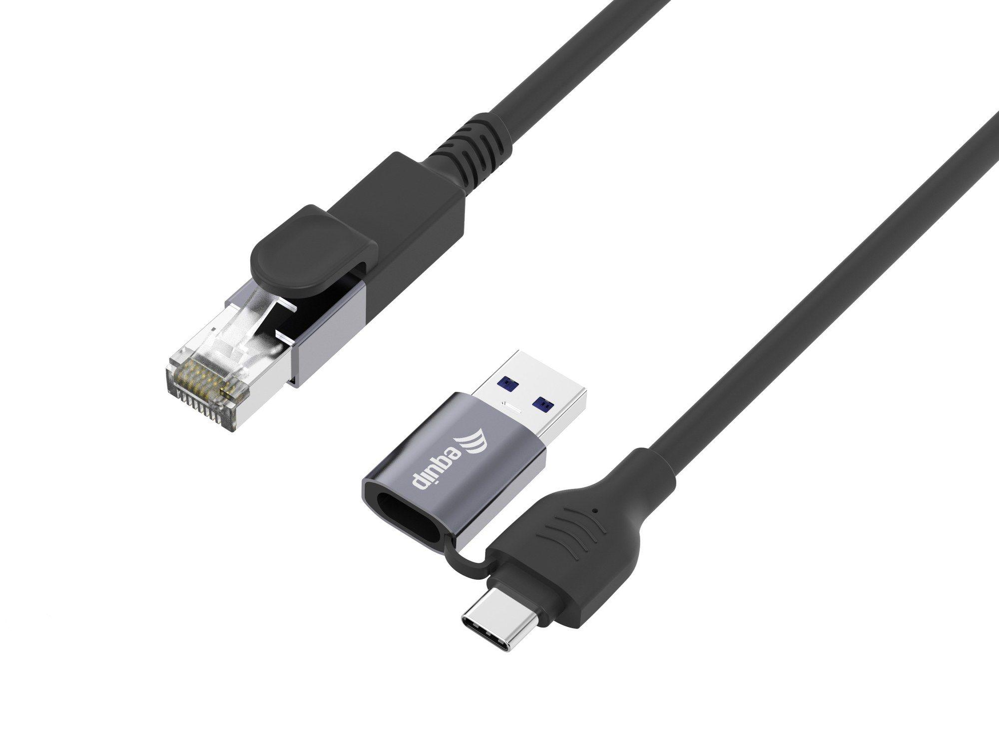 Adaptador de Rede EQUIP 133102 (2 m - RJ-45 macho - USB Type-A/USB Type-C macho - Preto)