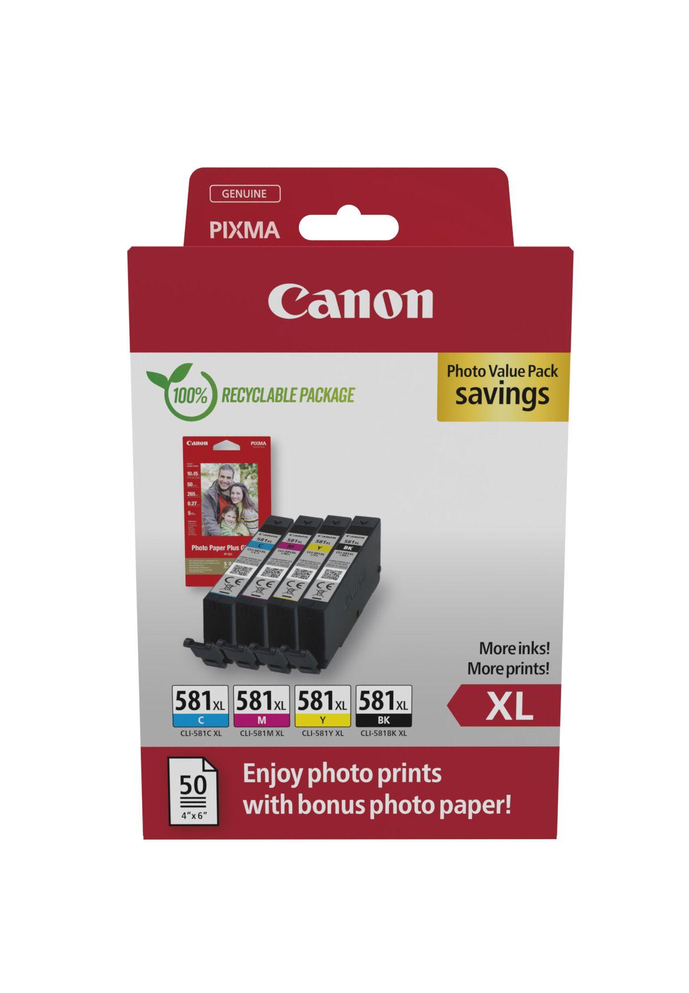 Pack de 4 Tinteiros CANON CLI-581XL 2052C006 (Rendimento XL - Preto, Ciano, Magenta e Amarelo)