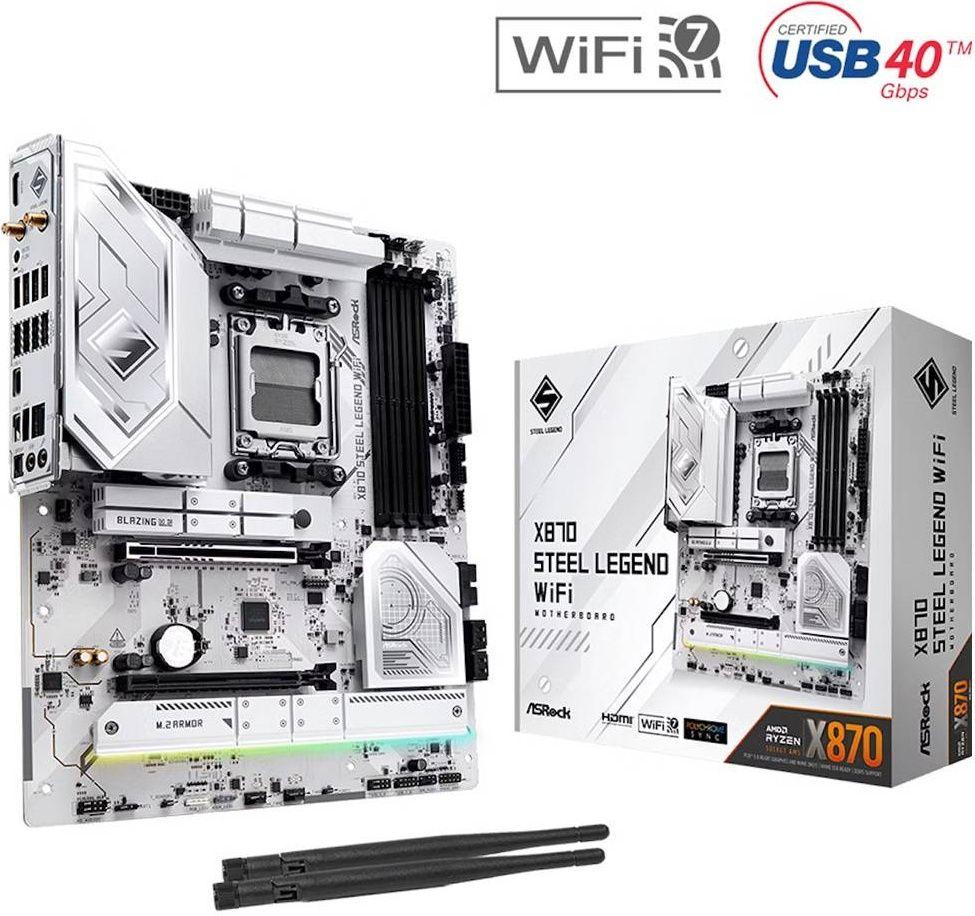 Motherboard ASROCK X870 Steel Legend WiFi (AM5 - AMD Ryzen 7, AMD Ryzen 9 - ATX - Branco), miniatura 2