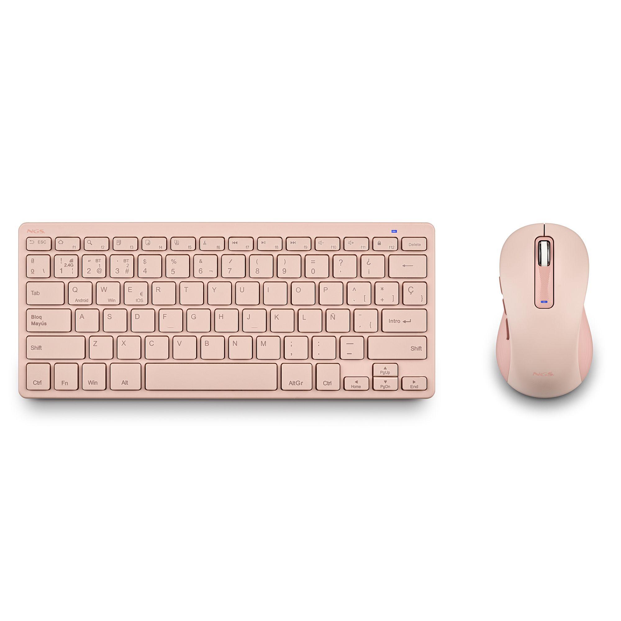 Conjunto Teclado e Rato NGS FANTASYKITPINK (Espanhol - Mini - RF Wireless + Bluetooth - Rosa)