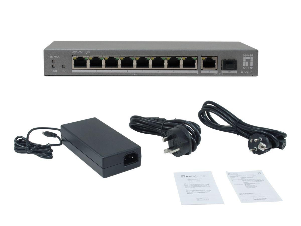 Switch PoE+ Não Gerido LEVEL ONE GEP-1011 (Gigabit Ethernet - 10/100/1000 Mbit/s - 0,1875 MB - Cinzento) — miniatura 6