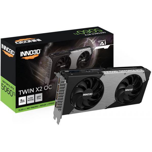Placa Gráfica INNO3D GeForce RTX 5060 Ti Twin X2 (NVIDIA GeForce RTX 5060 Ti - 8 GB - GDDR7 - Preto e Cinzento) — miniatura 2