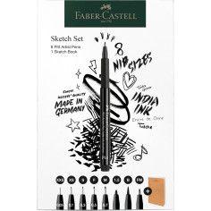 Conjunto de Desenho FABER-CASTELL Set Pitt Artist Pen + Sketchbook (8 Canetas - Caderno de Esboços)