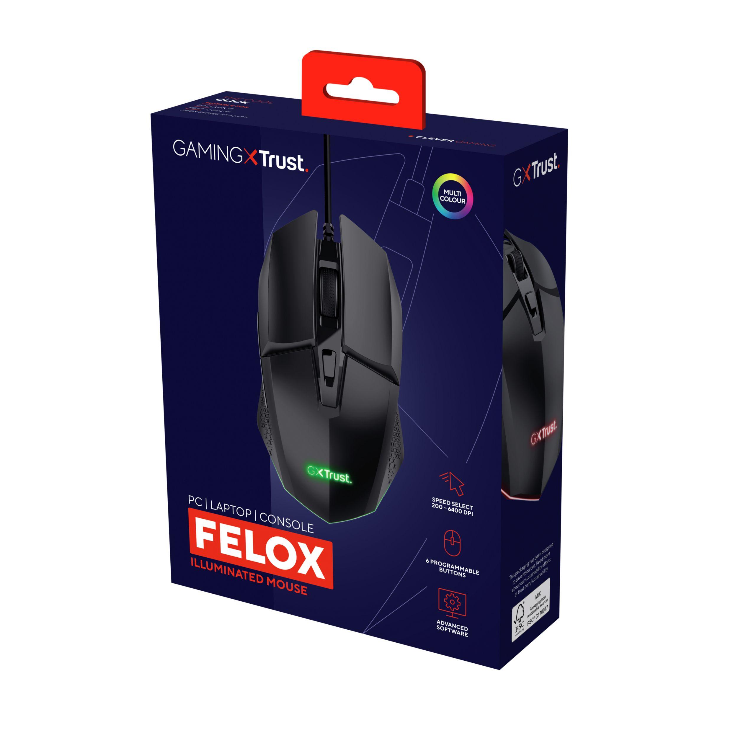 Rato TRUST GXT 109 Felox (Mão direita - 6400 DPI - Ótico - Preto), miniatura 6