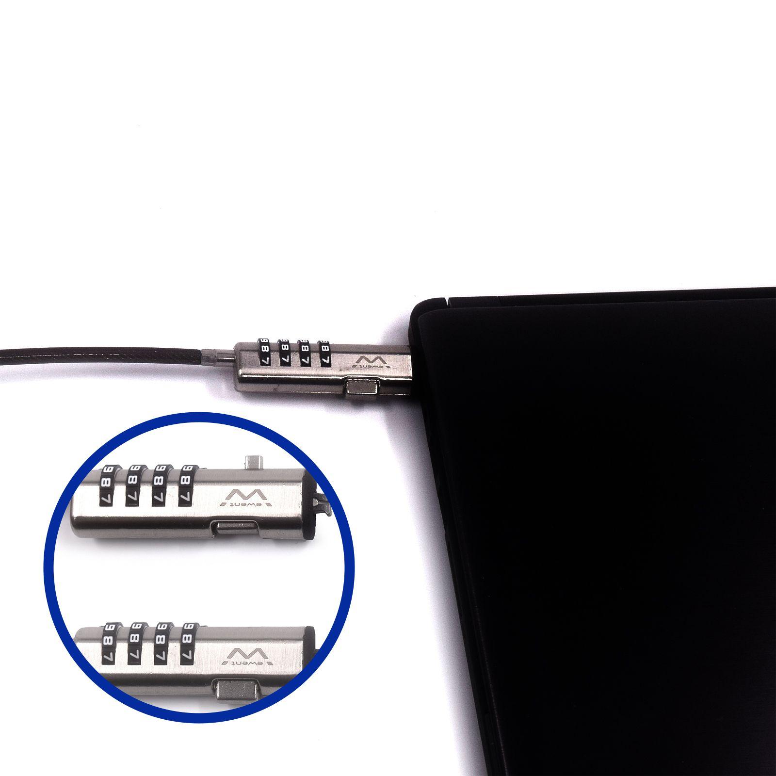 Cabo de Segurança para Portátil EWENT NanoSaver EW1238 (Computador portátil - Aço, Zinco - Fecho com combinação - Preto), miniatura 2