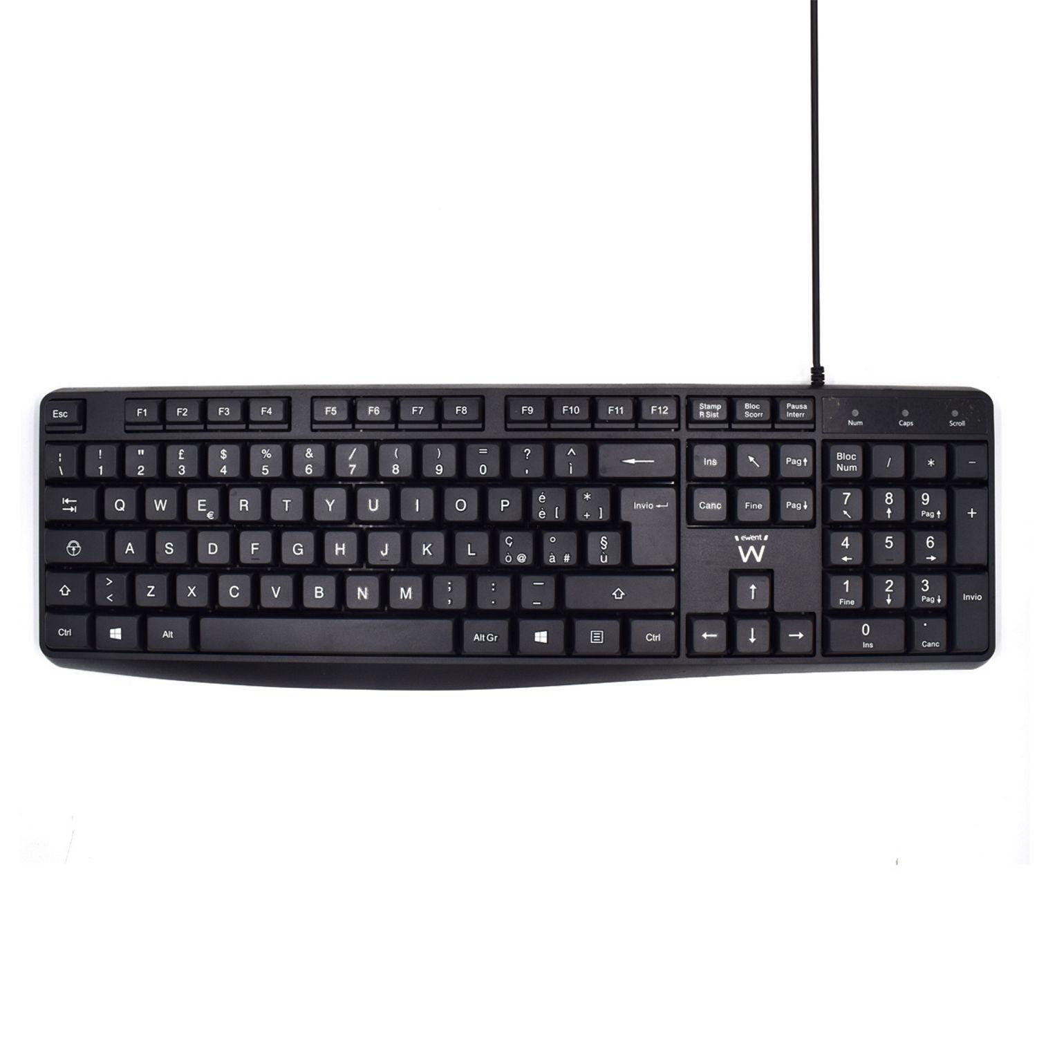 Teclado EWENT EW3000 (Italiano - Interruptor de membrana - Tamanho completo - Preto)