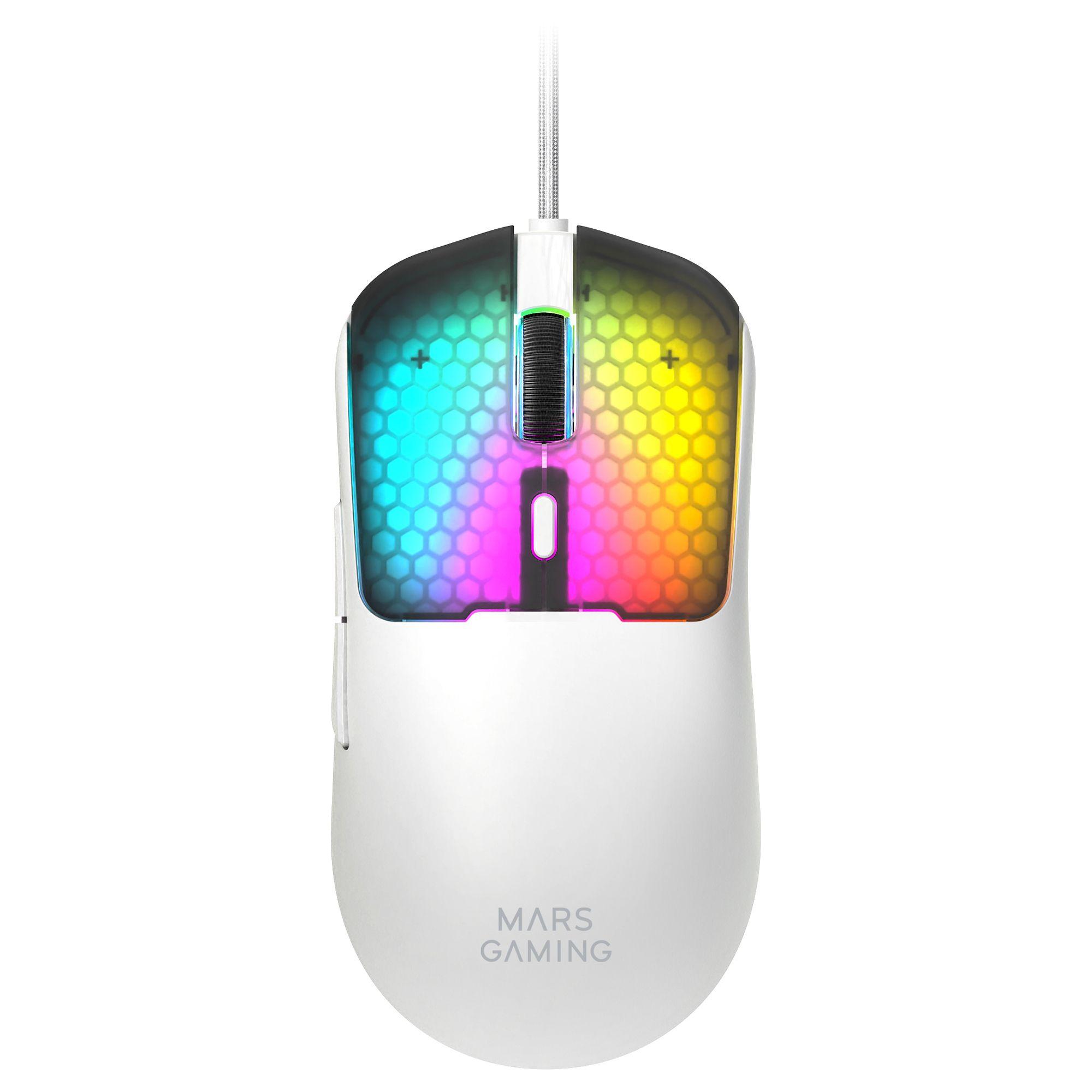 Rato Gaming MARS GAMING MM-VIPERW (Mão direita - 12800 DPI - Ótico - Branco)