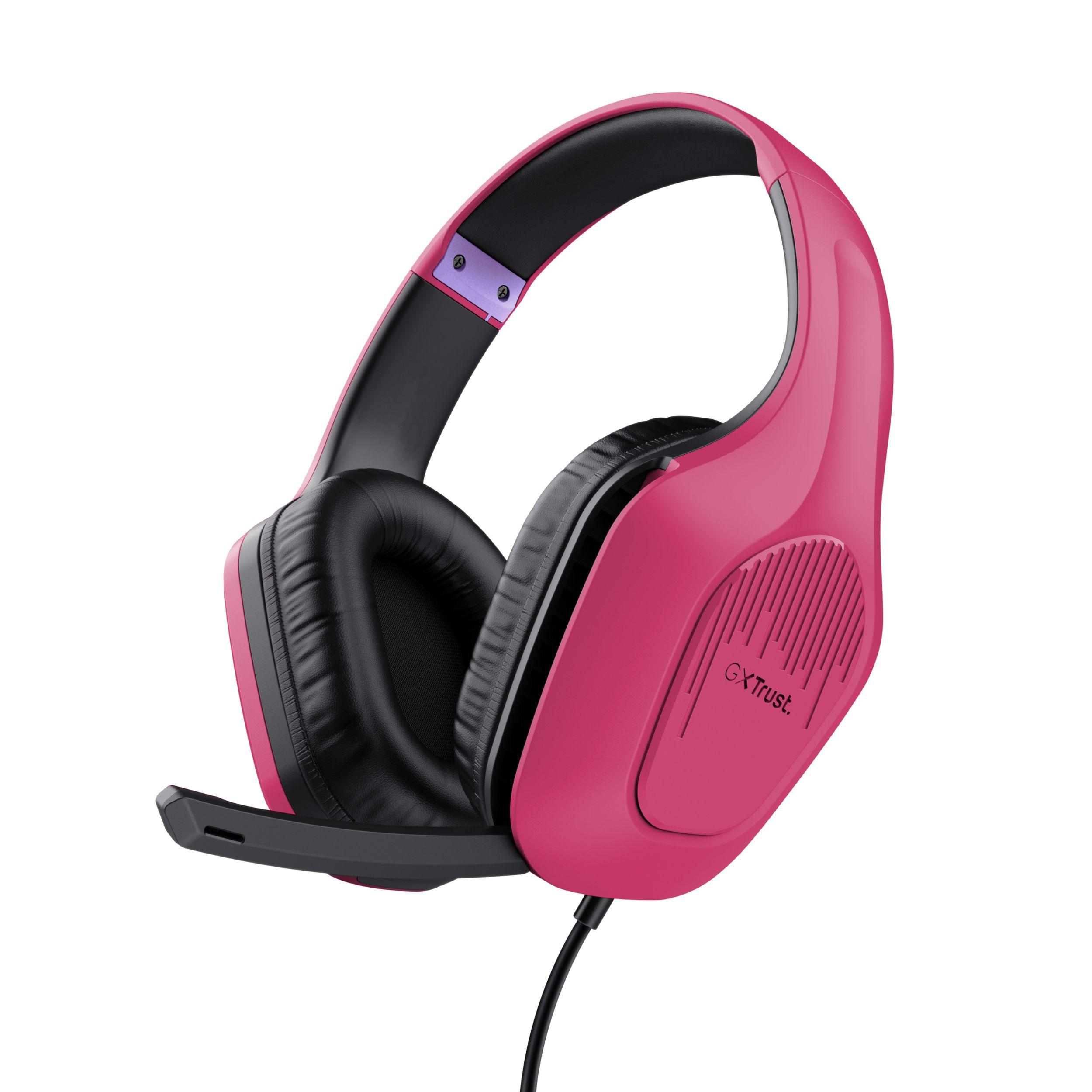 Headset Gaming TRUST GAMING GXT 415P Zirox (Binaural - Com fios - Circum-aural - Rosa)