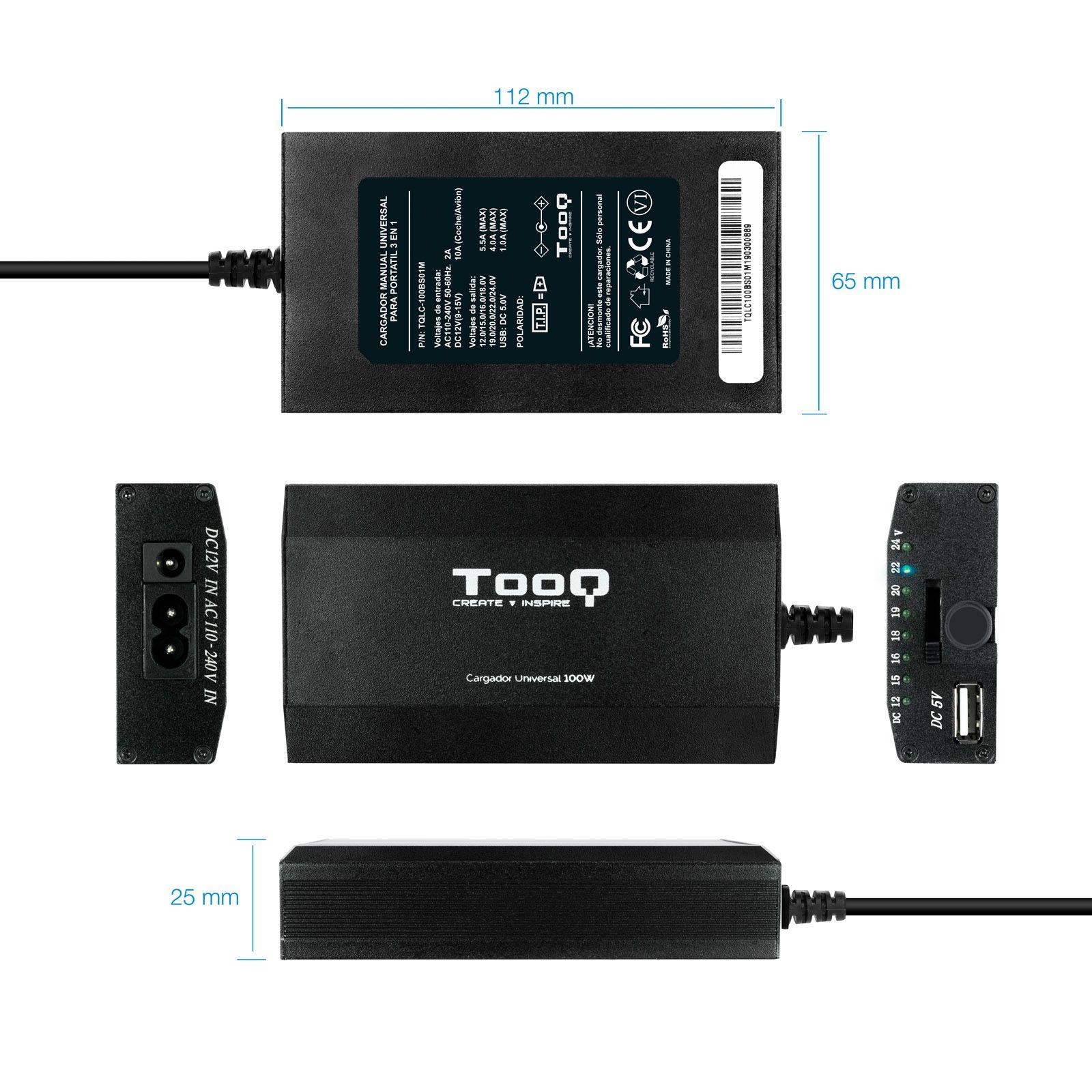 Carregador Universal de Portátil TOOQ TQLC-100BS01M (100 W - 2 A - 5-24 V - Preto) — miniatura 4