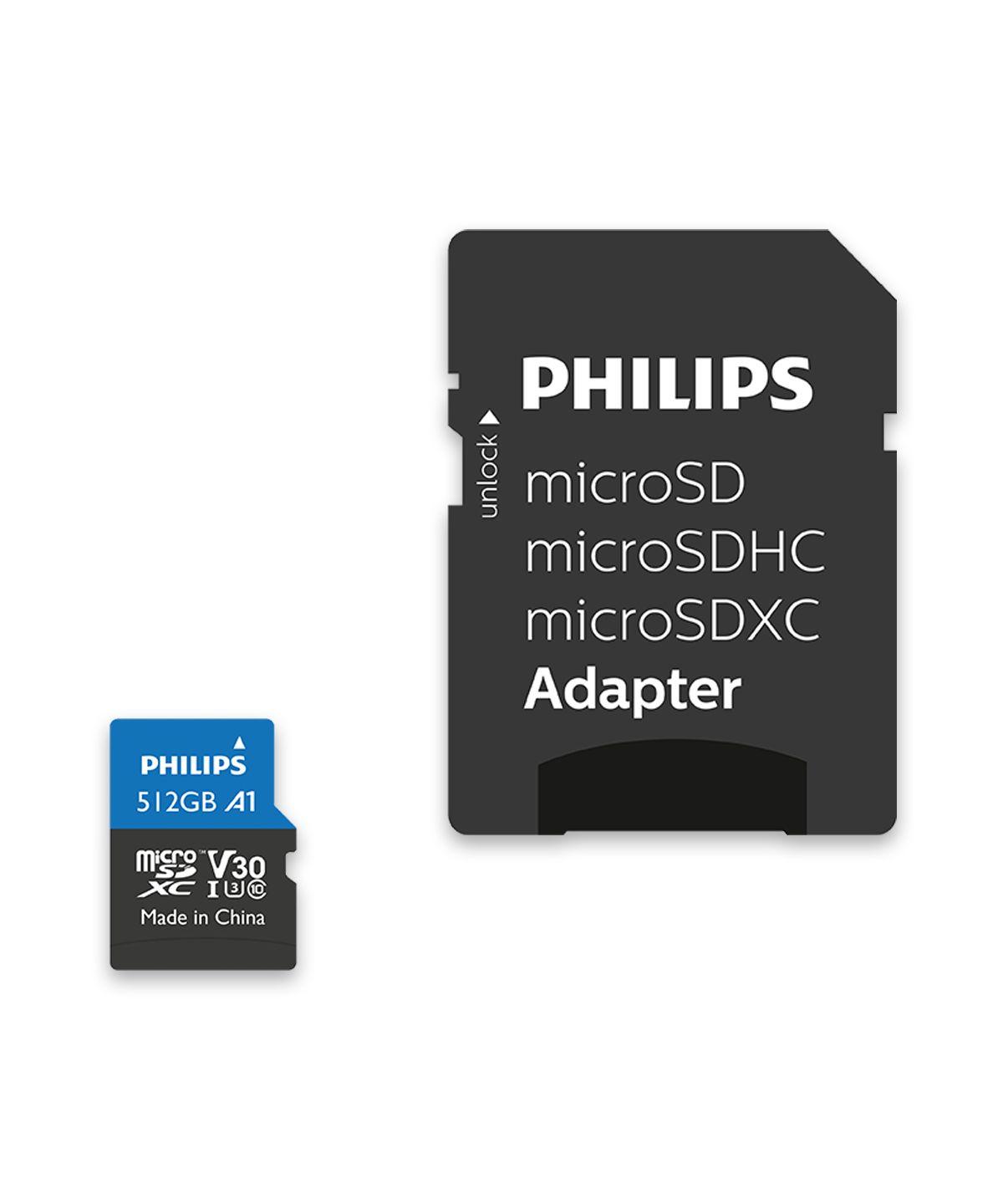 Cartão de Memória PHILIPS FM51MP65B/00 (512GB - Classe 10 - 100 MB/s - Preto)