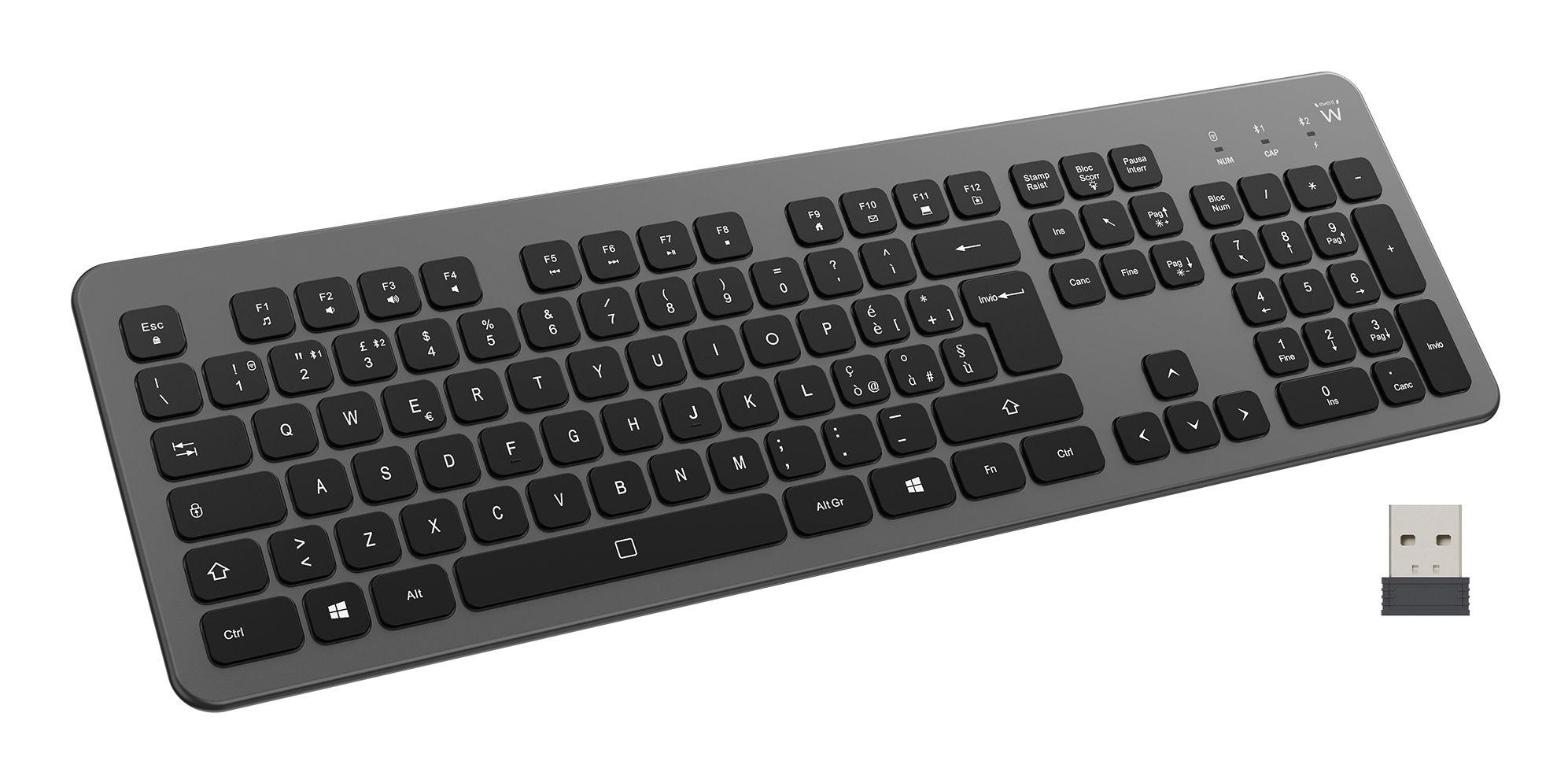 Teclado EWENT EW3296 (Espanhol - Interruptor de membrana - Tamanho completo - Preto e Cinzento)