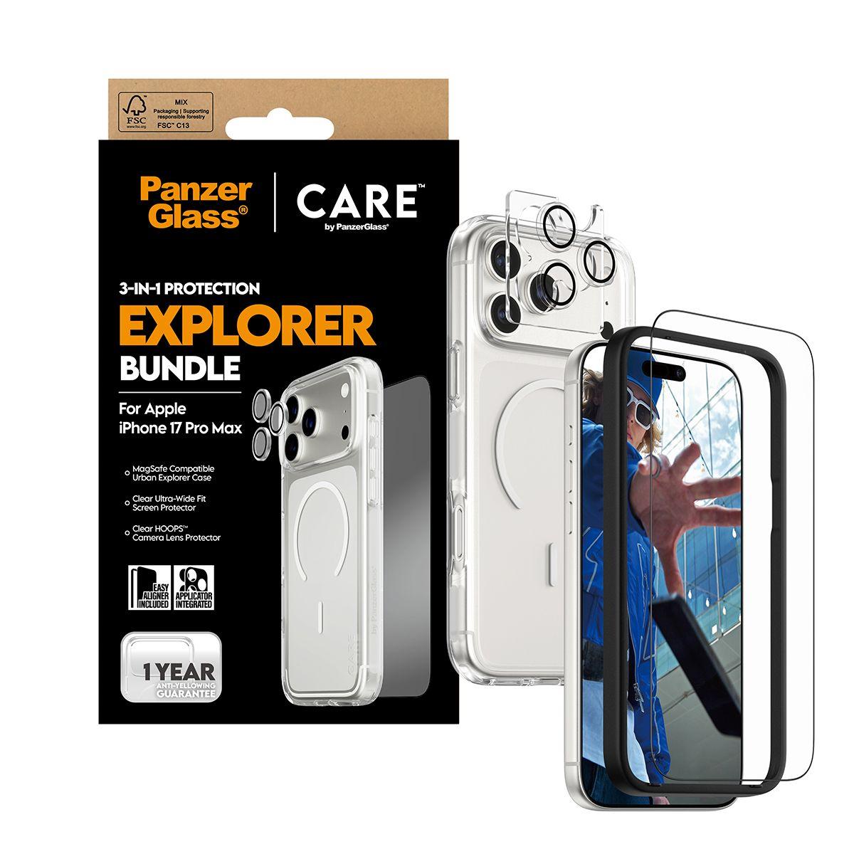 Conjunto de Proteção de Ecrã PANZERGLASS CARE 3-in-1 Flagship Explorer Bundle iPhone 17 Pro Max (Apple - Transparente) — miniatura 5