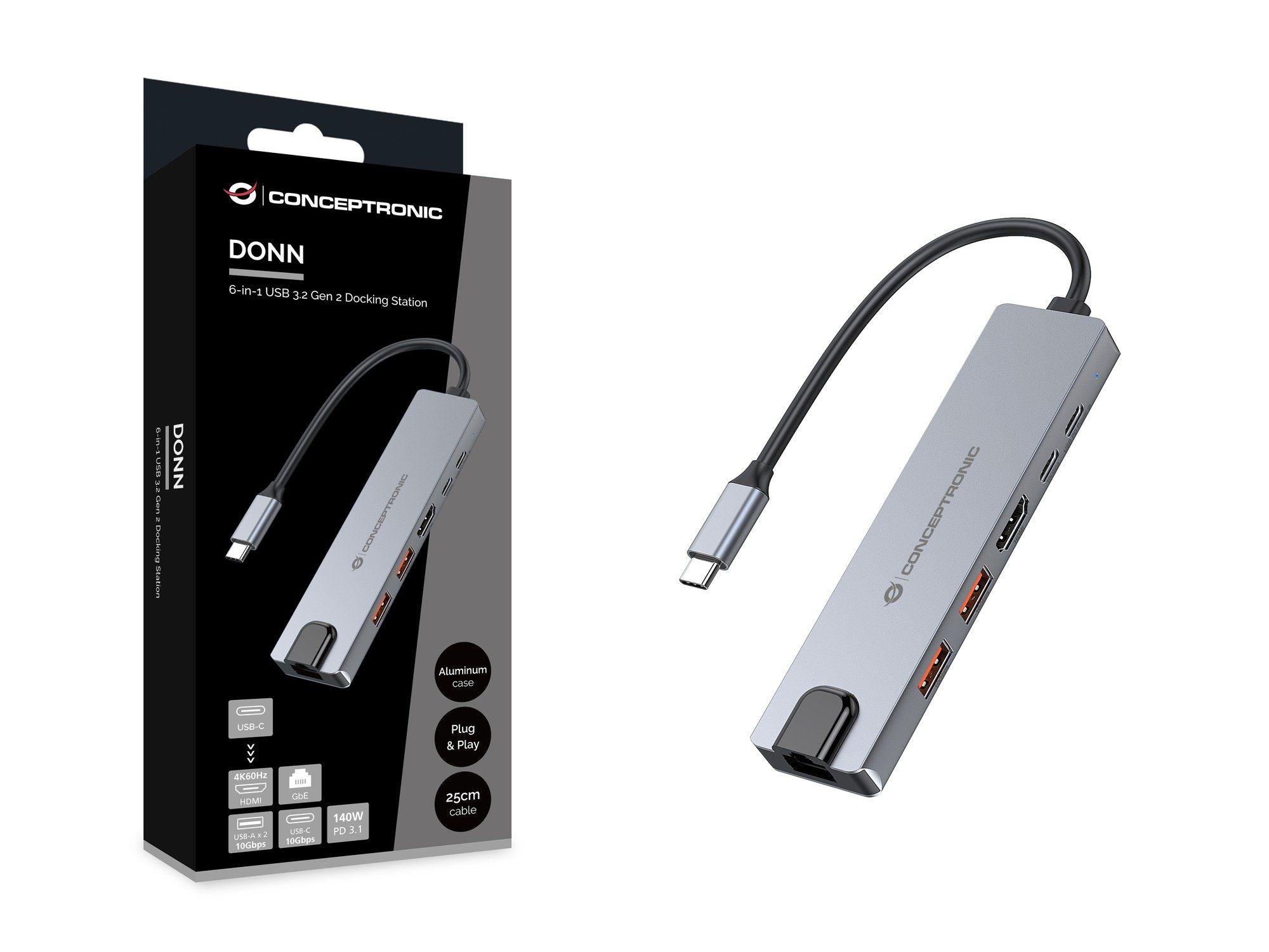 Base de Ligação USB-C CONCEPTRONIC DONN29G (0,25 m - 2 x USB 3.2 Gen 2 - Cinzento) — miniatura 5