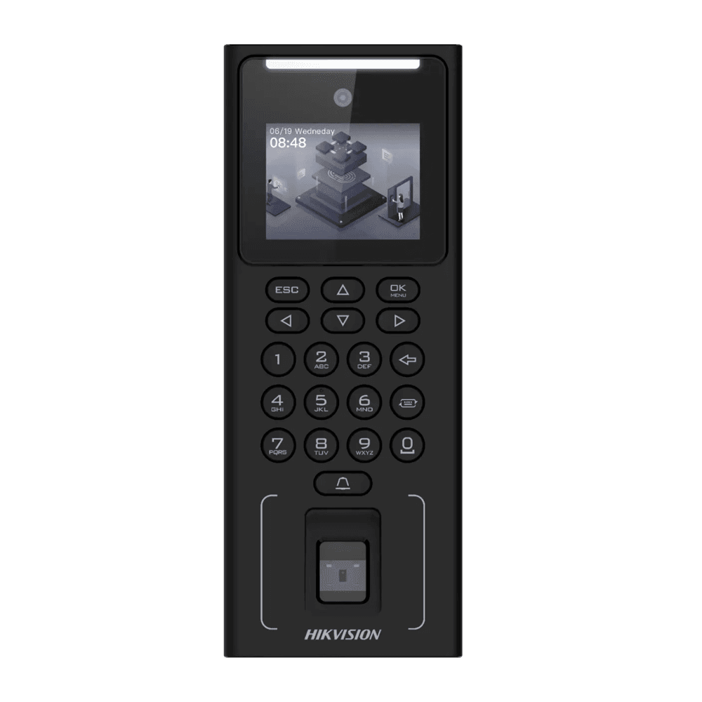 Terminal de Controlo de Acessos e Presenças HIKVISION DS-K1T321MFX (Reconhecimento Facial, Impressão Digital, Cartão MF e PIN - Ecrã TFT de 2,4")