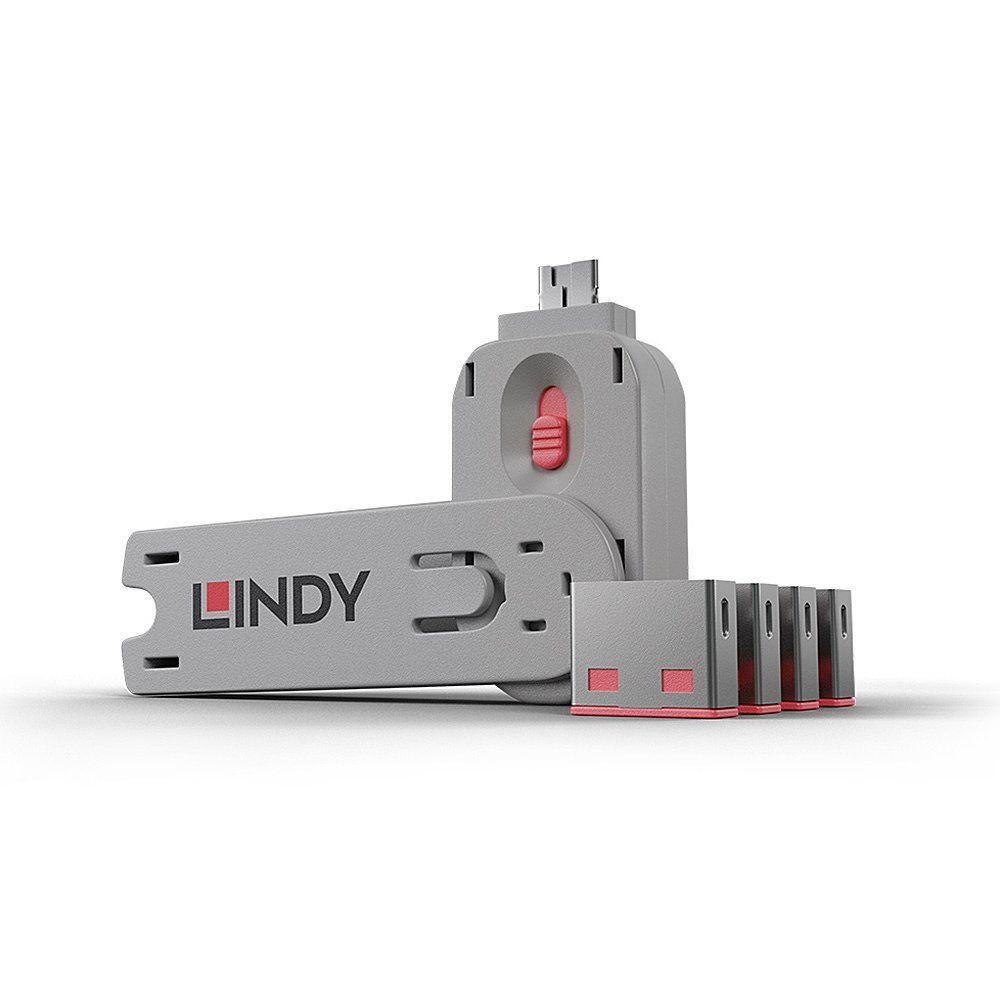 Bloqueador de Portas USB LINDY 40450 (4 bloqueadores + 1 chave - Rosa)