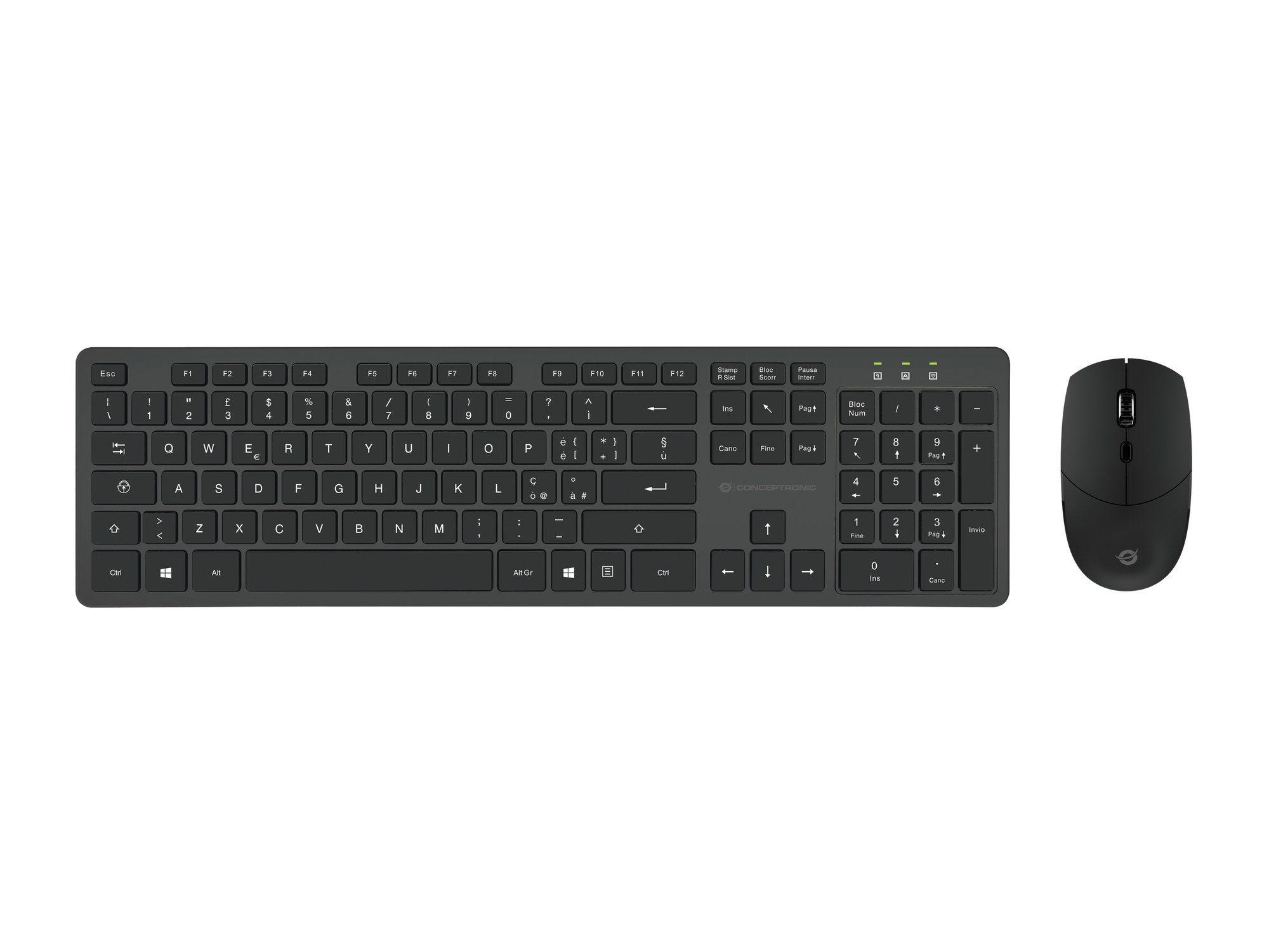 Teclado CONCEPTRONIC ORAZIO01IT (Italiano - Tamanho completo - RF Wireless - Preto)