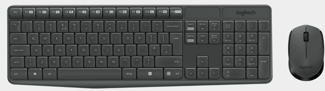 Teclado e Rato LOGITECH MK235 (Português - Membrana - Tamanho completo - Cinzento)