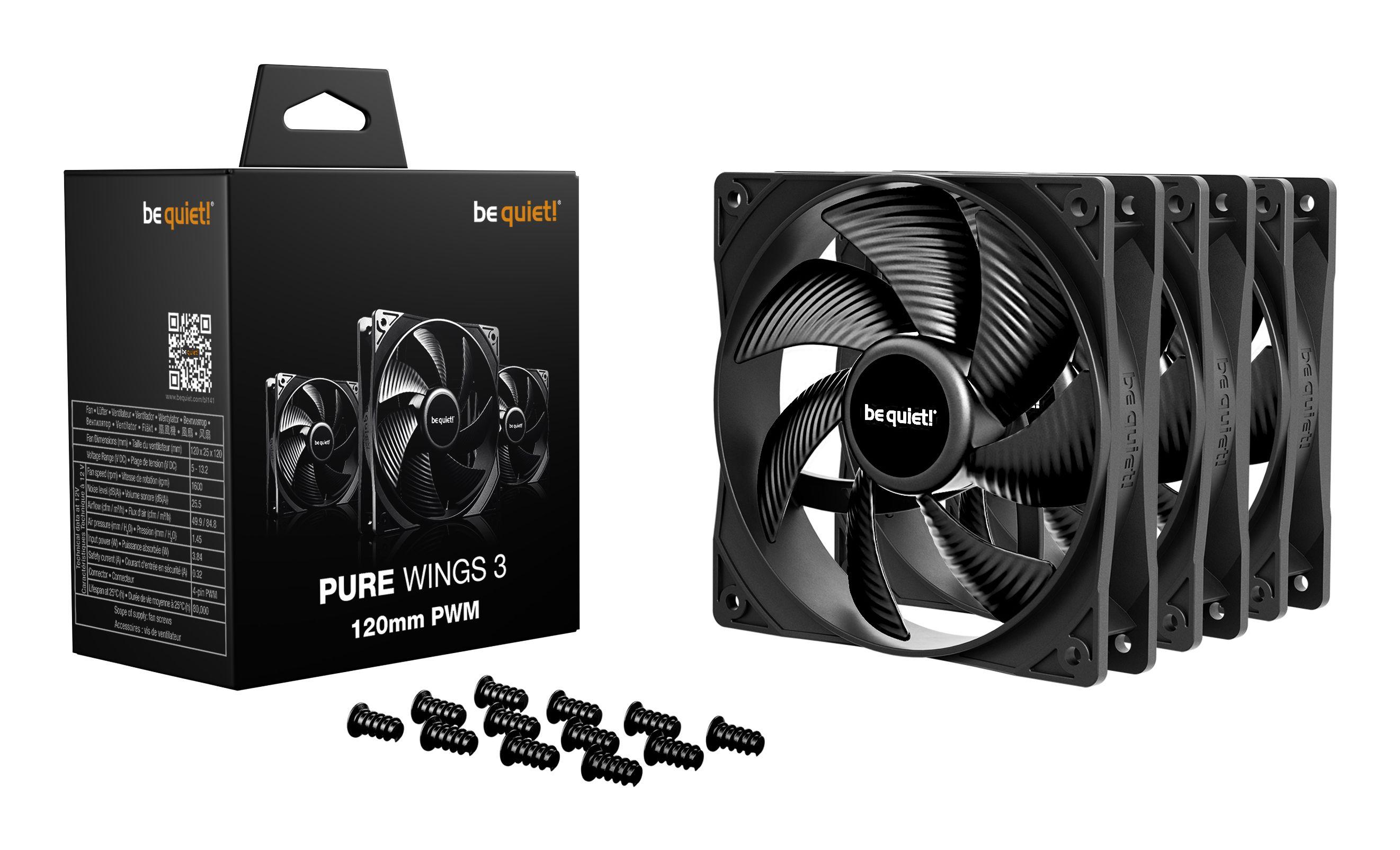 Ventoinhas BE QUIET! Pure Wings 3 120mm PWM 3-Pack (2,4 W - Preto) — miniatura 3