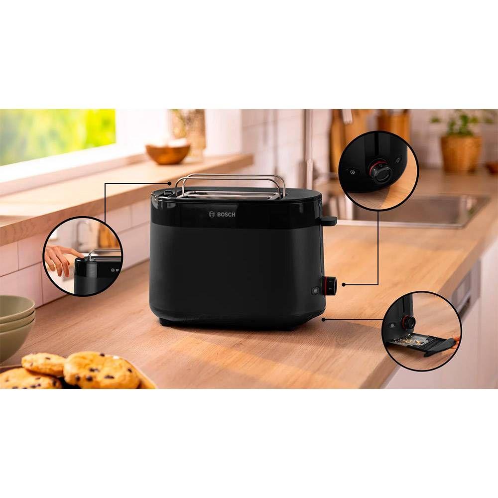 Torradeira BOSCH TAT2M123 (950 W - 2 fatias - Plástico - Preto), miniatura 3