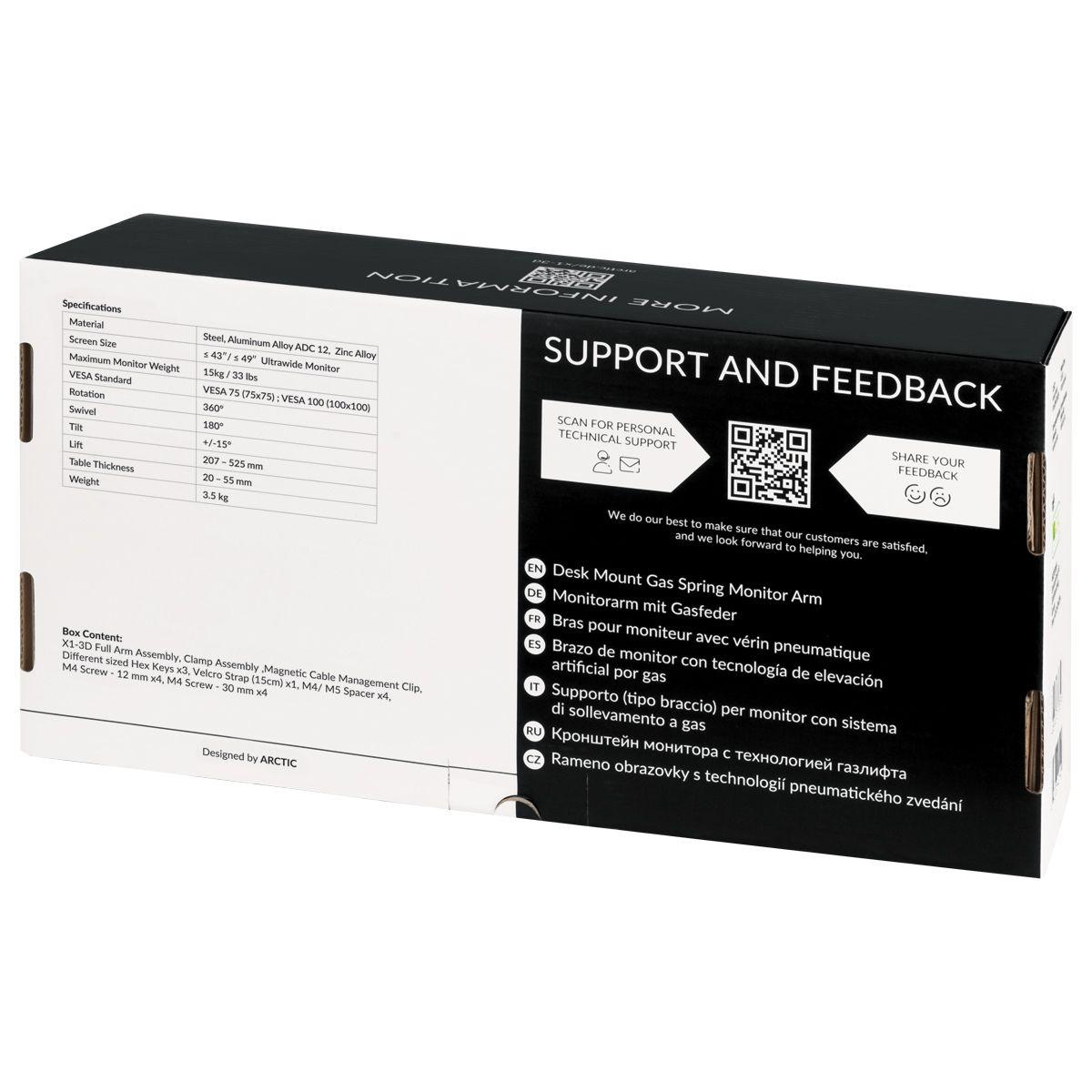 Suporte de Monitor de Secretária ARCTIC X1-3D (13-43" - Preto), miniatura 9