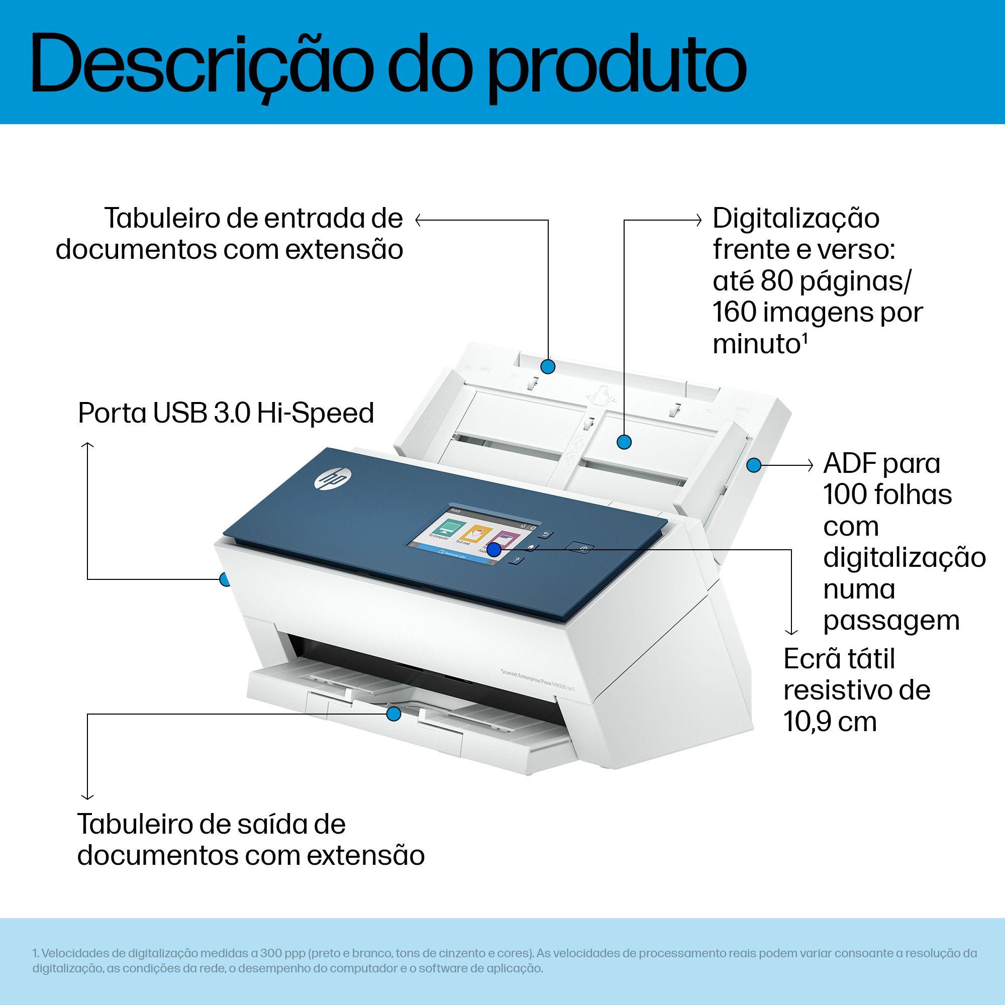 Scanner de Documentos HP ScanJet Enterprise Flow N9000 sn1 (Azul e Branco) — miniatura 3