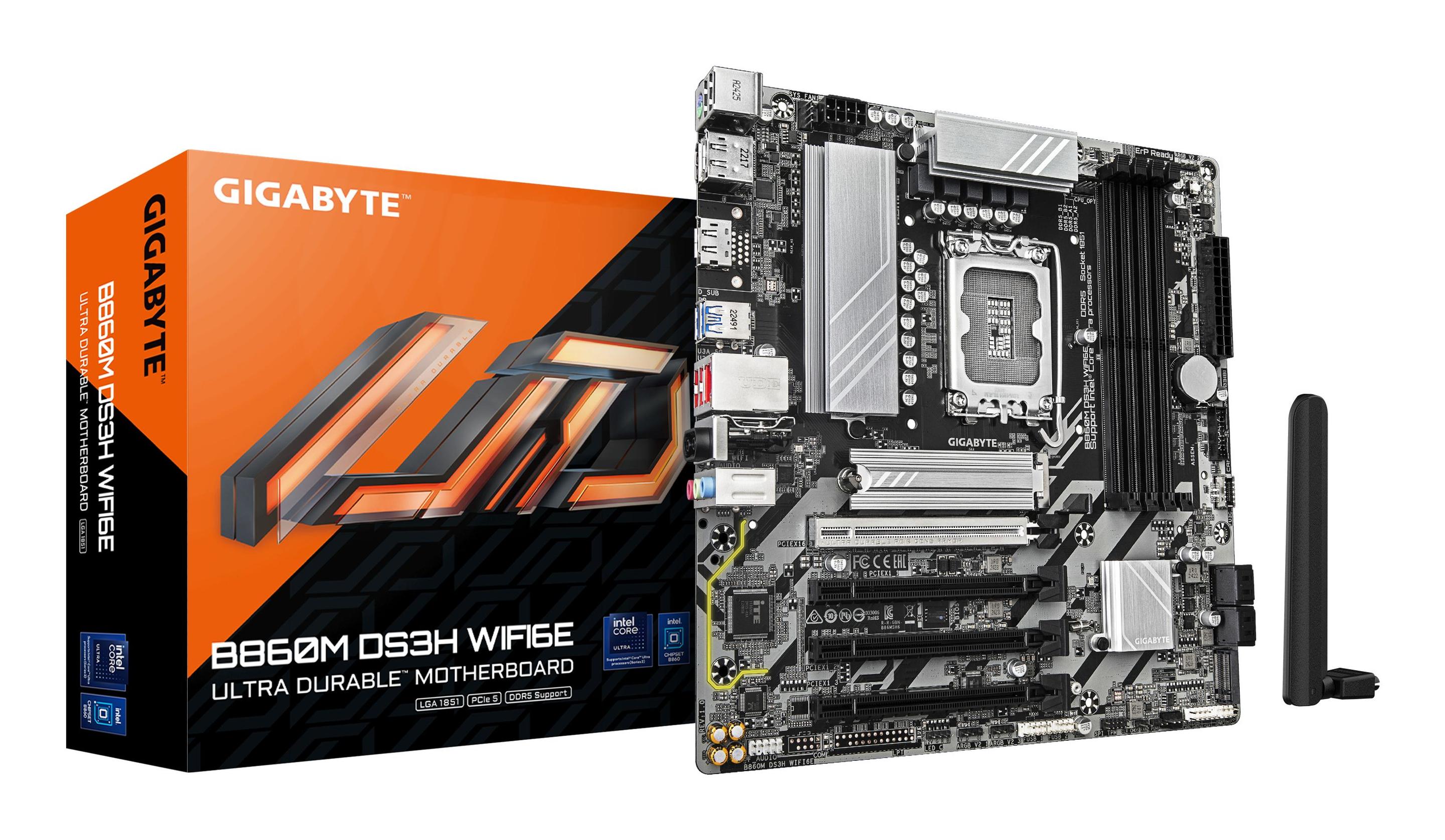 Motherboard GIGABYTE B860M DS3H WIFI6E (LGA 1851 (Socket V1) - micro ATX - Duplo canal - Castanho escuro)