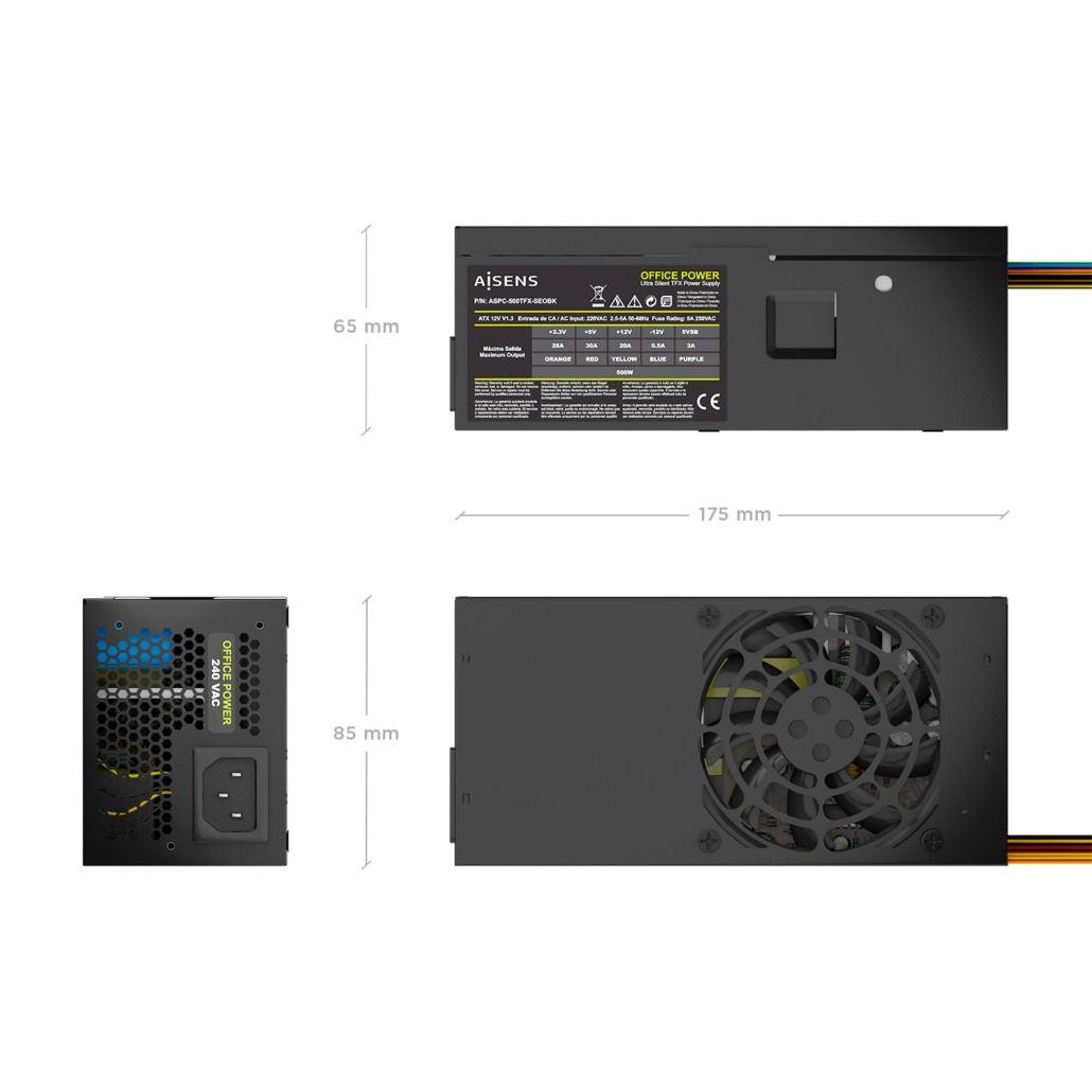Fonte de Alimentação AISENS ASPC-500TFX-SEOBK (TFX - 500 W - Preto), miniatura 3