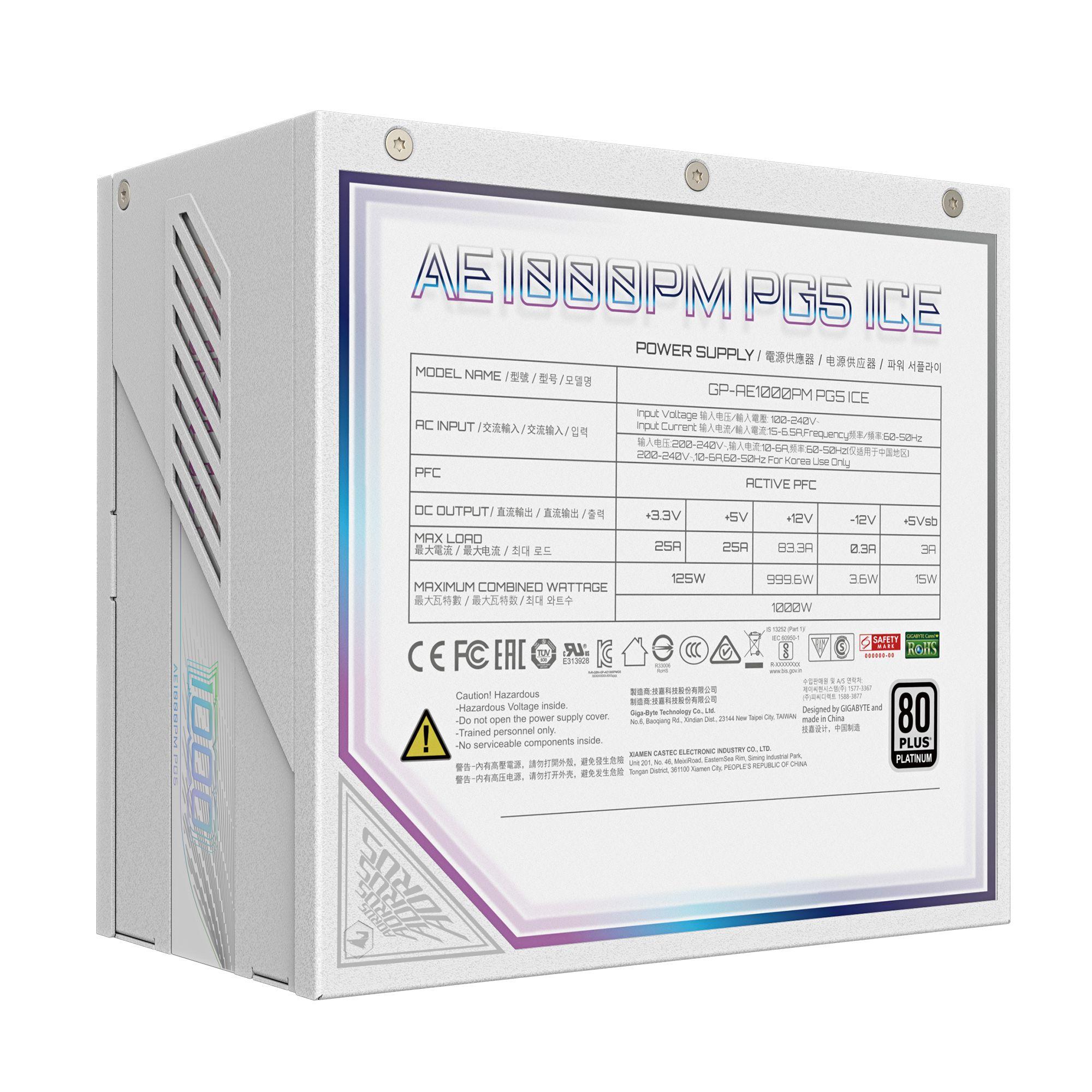 Fonte de Alimentação GIGABYTE AORUS ELITE P1000W ICE (ATX - 1000 W - 80 Plus Platinum - Branco), miniatura 7