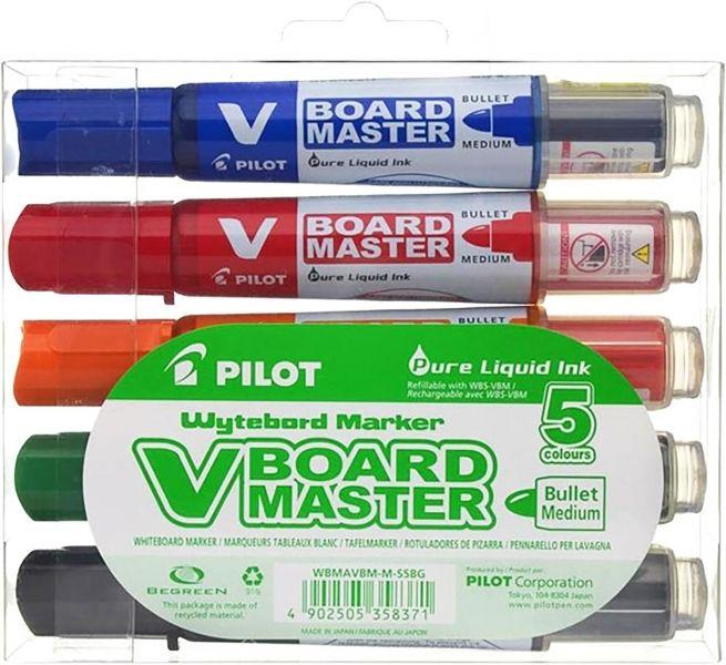 Conjunto de 5 Marcadores para Quadro Branco PILOT V-Board Master Begreen (Plástico - Cores Sortidas)