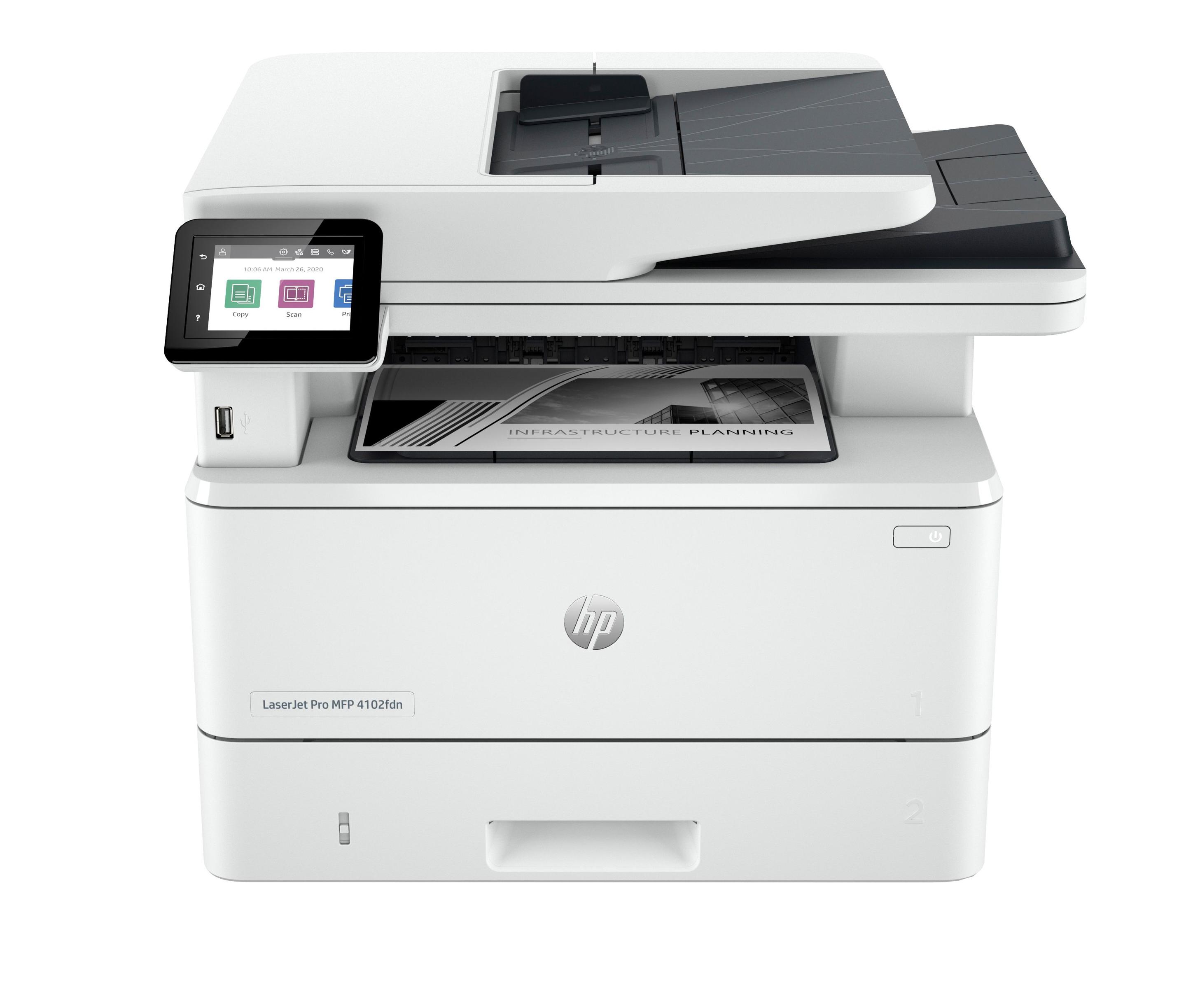 Impressora Multifunções Laser HP LaserJet Pro MFP 4102fdn (A4 - Impressão a preto e branco - 350 folhas - Branco)