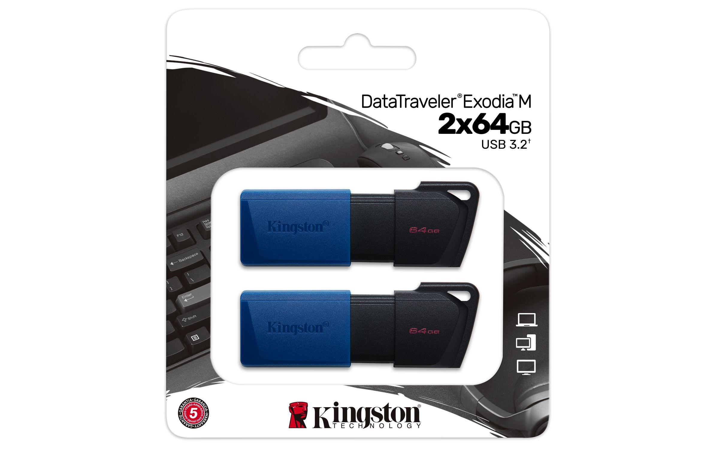 Pen USB KINGSTON DataTraveler Exodia M DTXM/64GB-2P (64 GB - Deslizante - USB Type-A - Preto e Azul) — miniatura 6