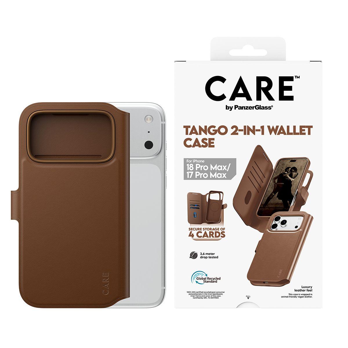 Capa Carteira para Telemóvel PANZERGLASS CARE Tango 2-in-1 Wallet Case (Castanho), miniatura 2