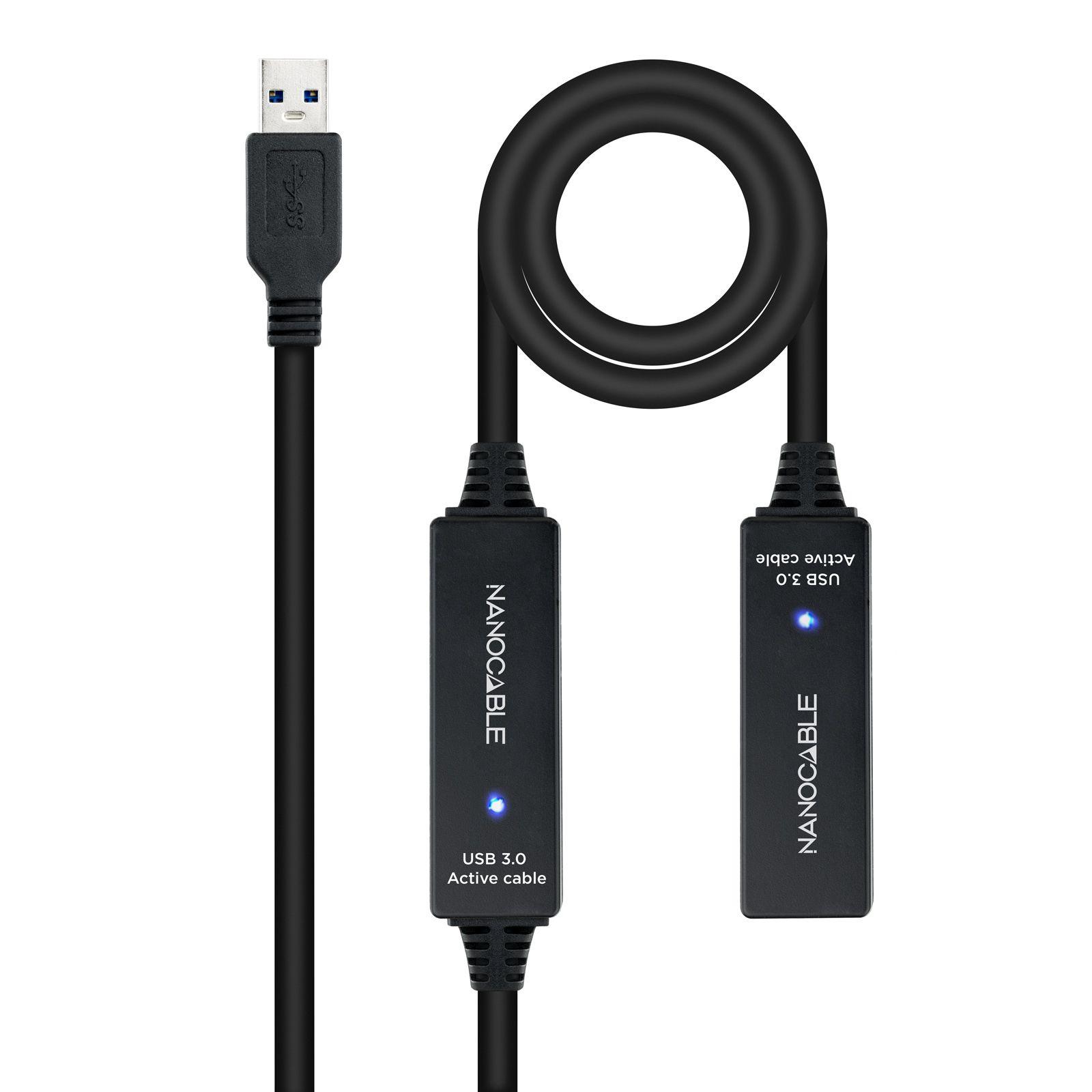 Cabo de Extensão USB NANOCABLE 10.01.0312 (10 m - USB A - USB 2.0 - Preto)