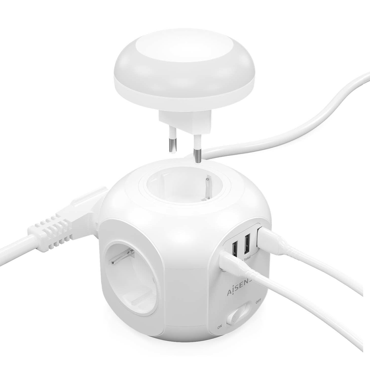Bloco de Tomadas de Secretária AISENS ASPS-3A1CL01-W (1,8 m - Tipo F - Branco) — miniatura 3