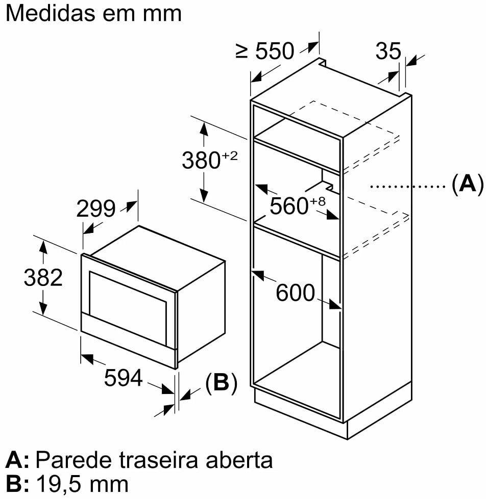 Micro-ondas com Grill Encastre BOSCH BER7321B1 (900 W - 1300 W - 21 L - Preto), miniatura 3