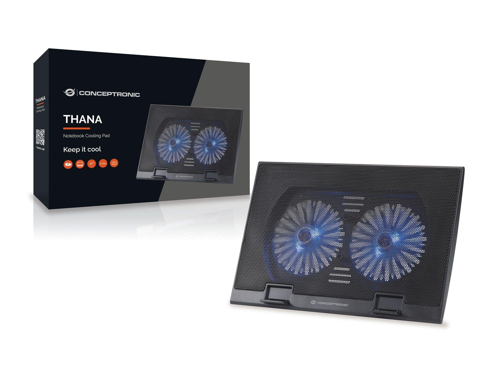 Base de Refrigeração para Portátil CONCEPTRONIC Thana 02B (Até 17" - 2 Ventoinhas - Preto), miniatura 2