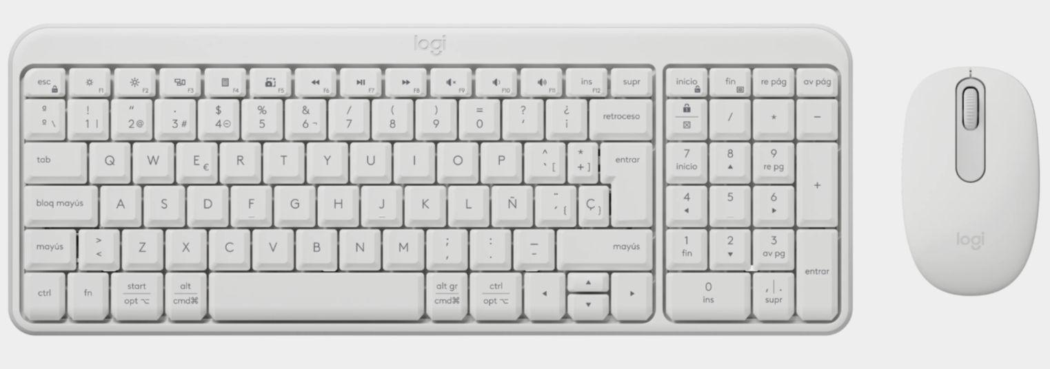 Teclado e Rato LOGITECH MK250 (Espanhol - Em linha reta - RF Wireless+Bluetooth - Branco)
