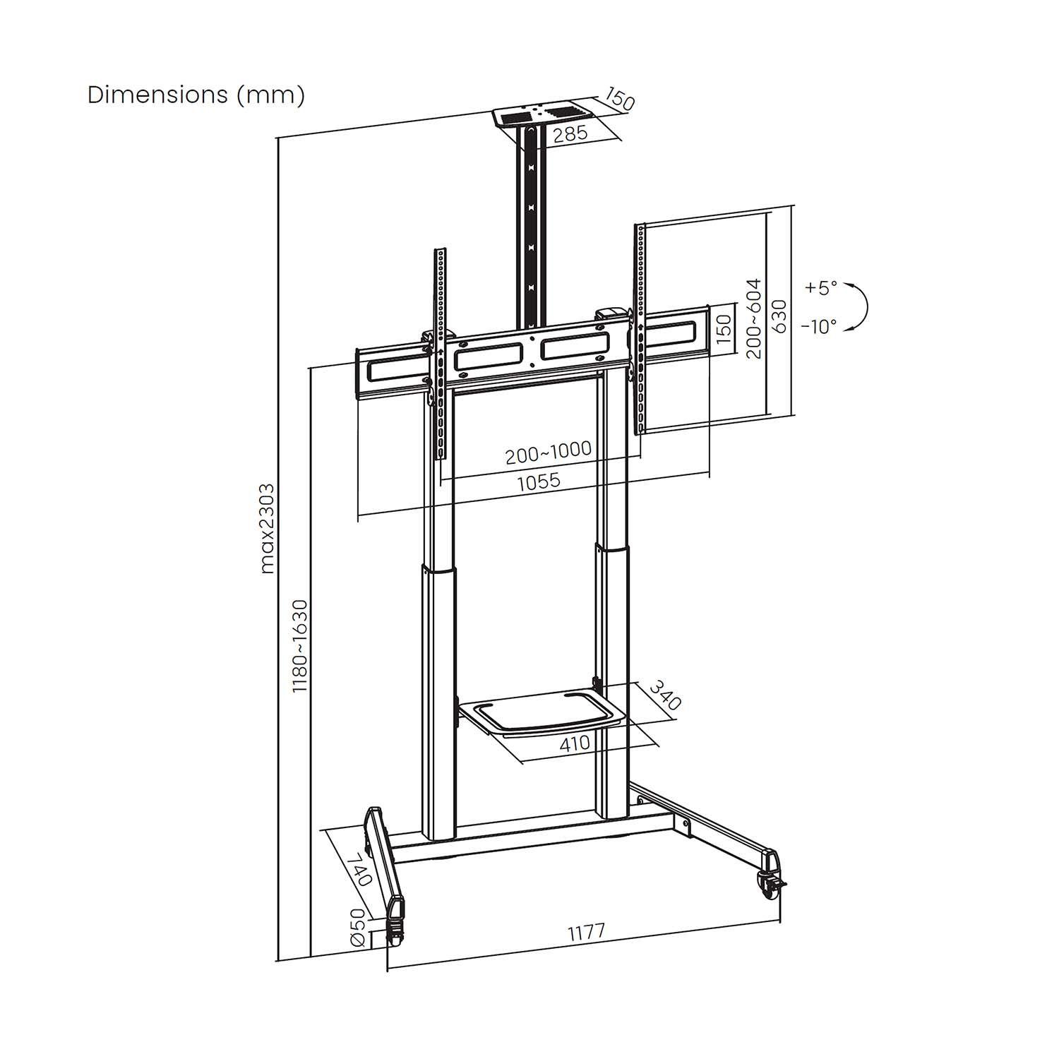 Suporte de Chão para TV AISENS FT100TE-403 (60-100" - 120 kg - Preto) — miniatura 6