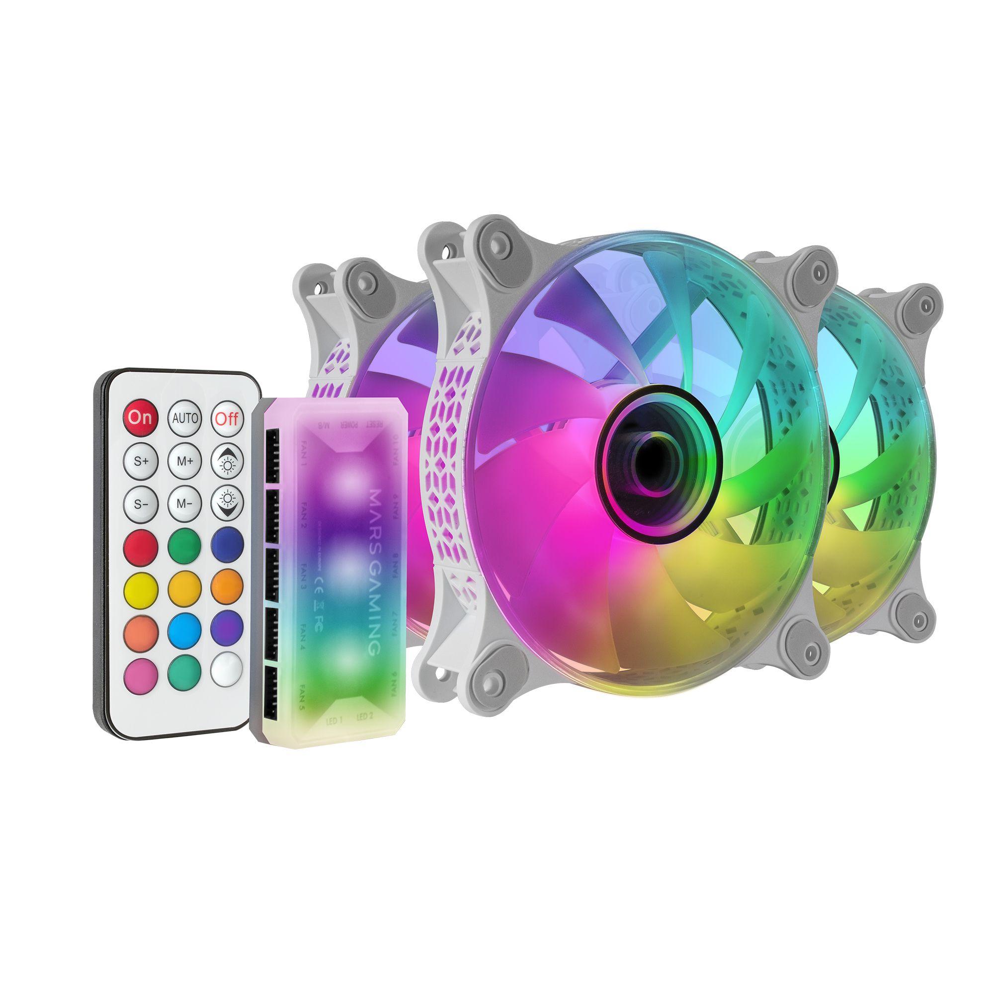 Kit de 3 Ventoinhas para Caixa de PC MARS GAMING MF3DKITW (Motherboards com ligação ARGB - ARGB - Branco)
