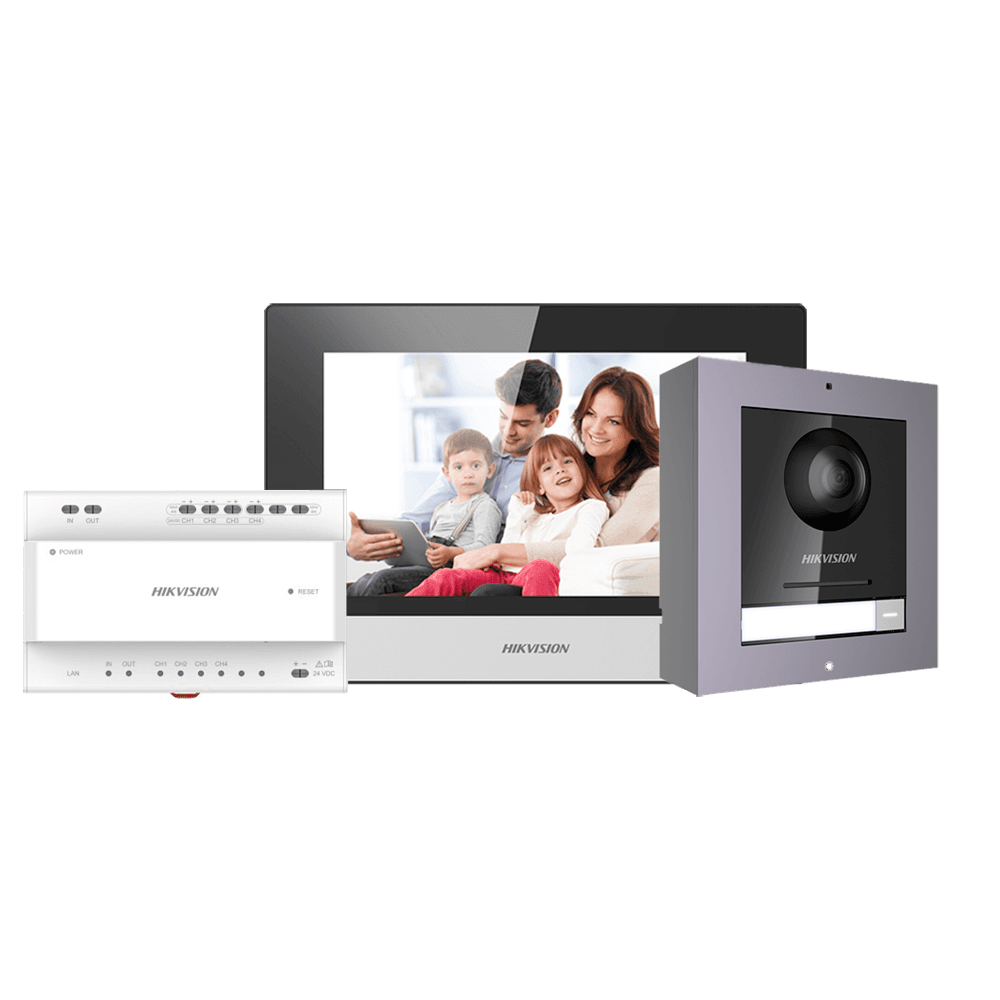 Kit de Videoporteiro HIKVISION DS-KIS702EY (2 fios - Wi-Fi - Ecrã 7 polegadas - Branco e aço inoxidável)