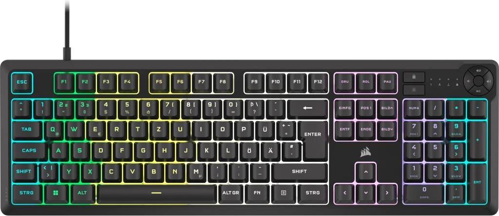 Teclado CORSAIR K55 CORE RGB (DE - Membrana Rubberdome - USB com fios - Preto)