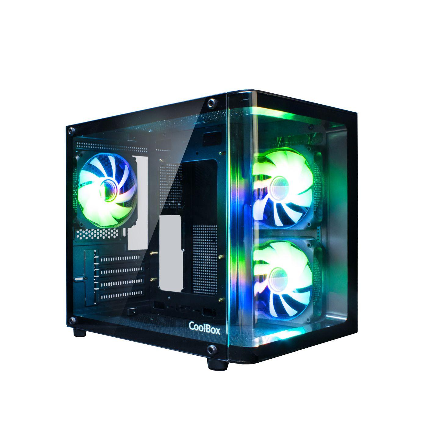 Caixa de Computador Gaming COOLBOX GM100 Vision ARGB (Micro ATX, Mini-ITX - Mini-torre - Vidro temperado, SGCC - Preto)