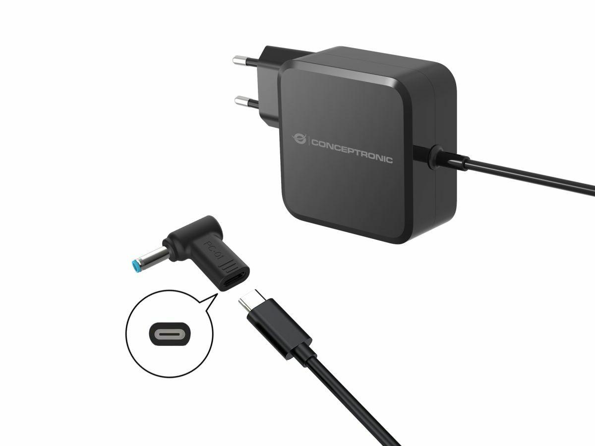 Adaptador de Alimentação USB-C para Portátil CONCEPTRONIC ABBY15PC01 (HP - USB-C para HP 4,5 x 3,0 mm - Preto), miniatura 2