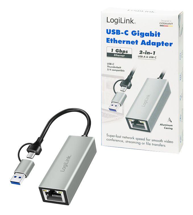 Adaptador de Rede LOGILINK UA0238B (Gigabit Ethernet - USB Type-A/USB Type-C - 1000 Mbit/s - Cinzento) — miniatura 3