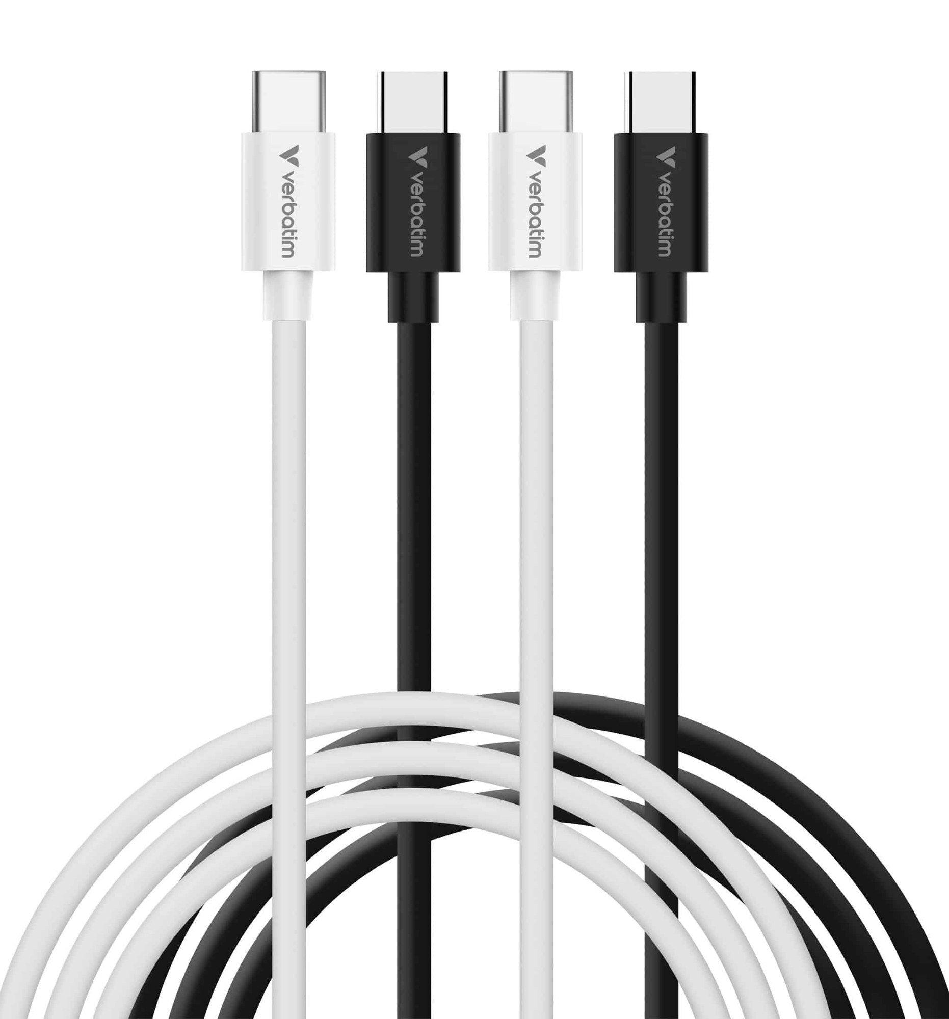 Cabo USB-C VERBATIM 32391 (1 m - USB-C macho - Preto e Branco)