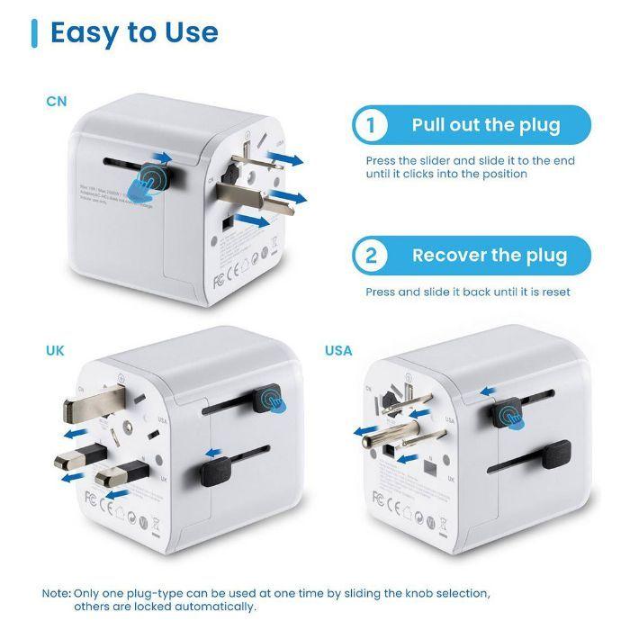 Adaptador Universal de Viagem EWENT EW1475 (3: 2 USB-A e 1 USB-C - Schuko, tipos E, F e C - Branco) — miniatura 6